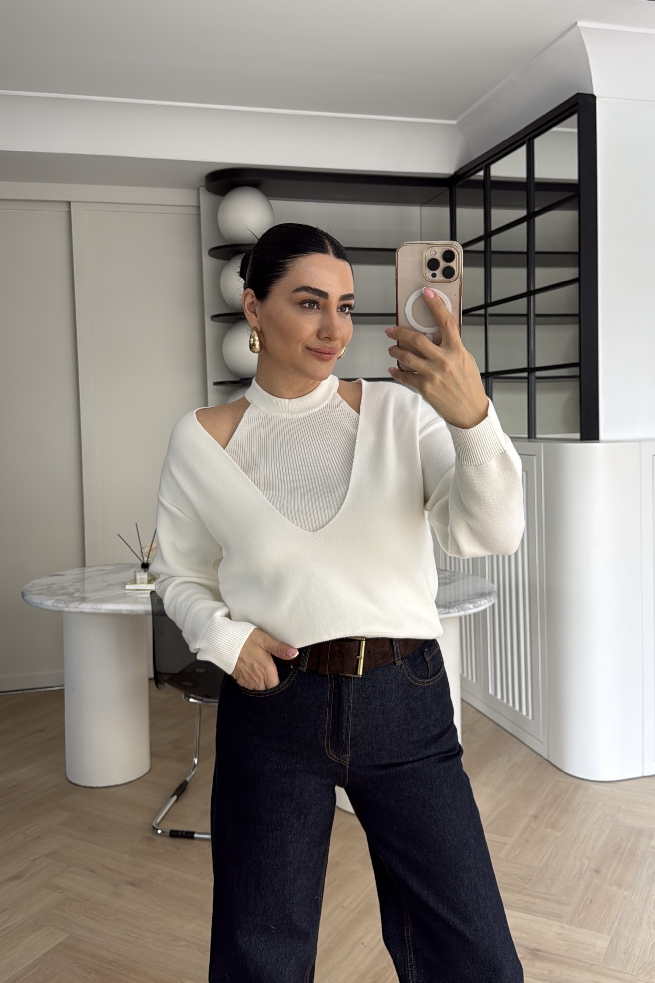 İKİLİ V YAKA KAZAK EKRU 