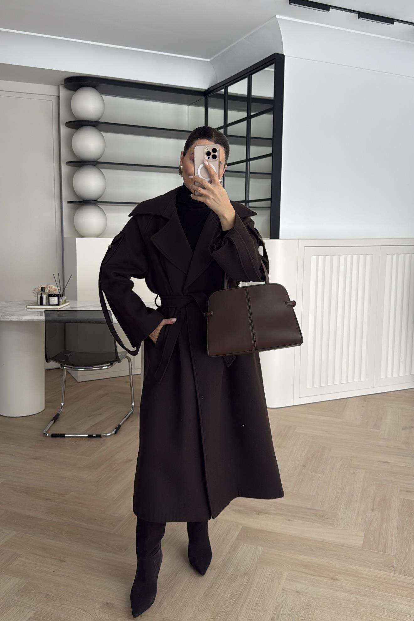 KAHVE KOL CEP DETAY PREMİUM KAŞE KABAN 