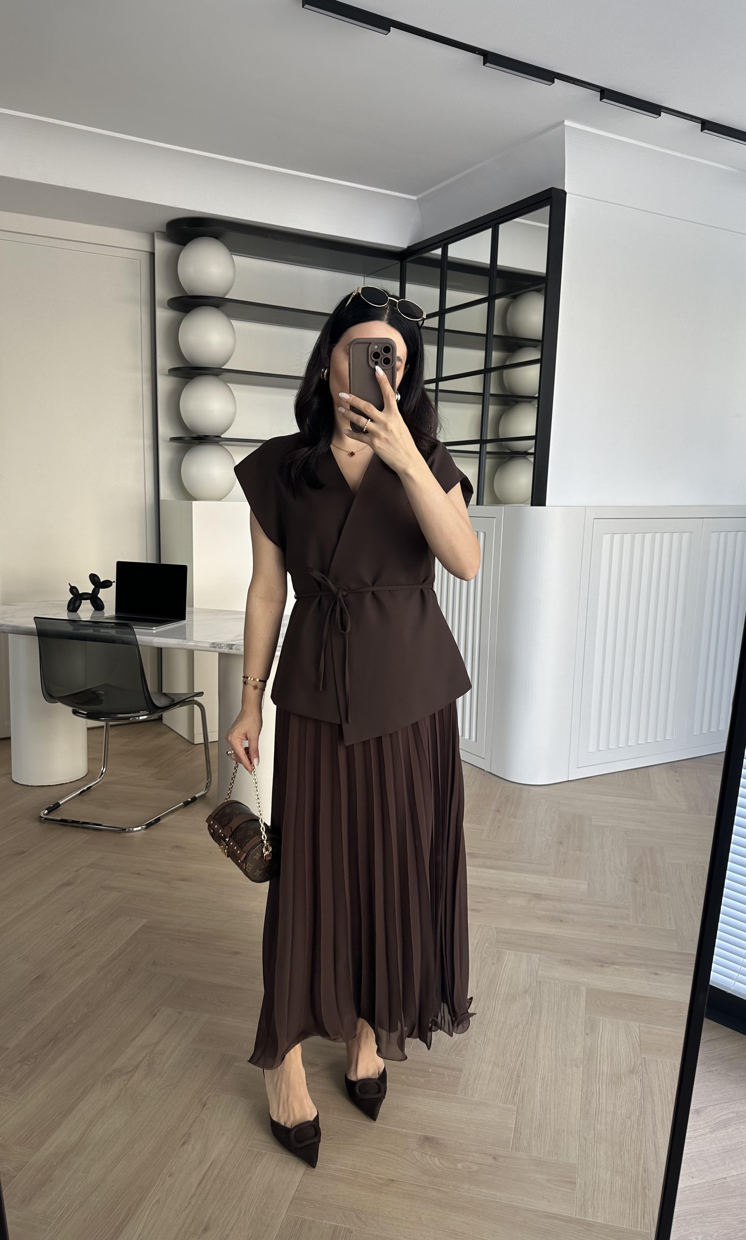 Kahve Piliseli Alt Kısmı Volanlı Pinterest Model Etek