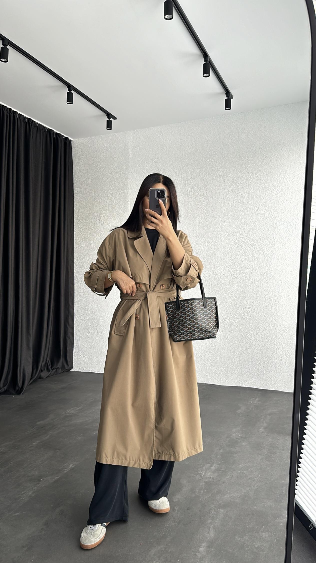 Kahve Premium Seri Rahat Kalıp Astarsız Trençkot