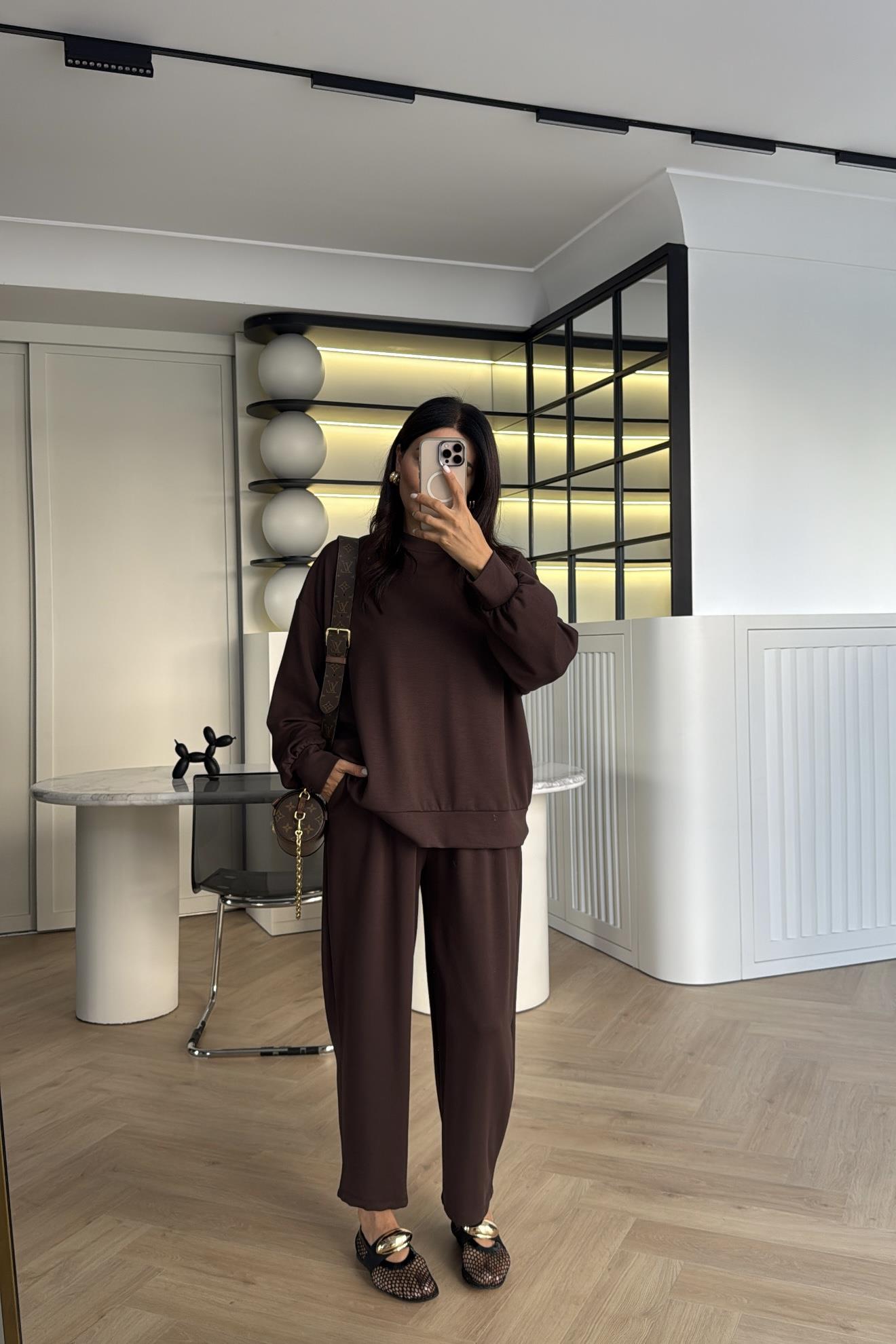 KAHVE ŞALVAR MODEL SWEATSHIRT TAKIM