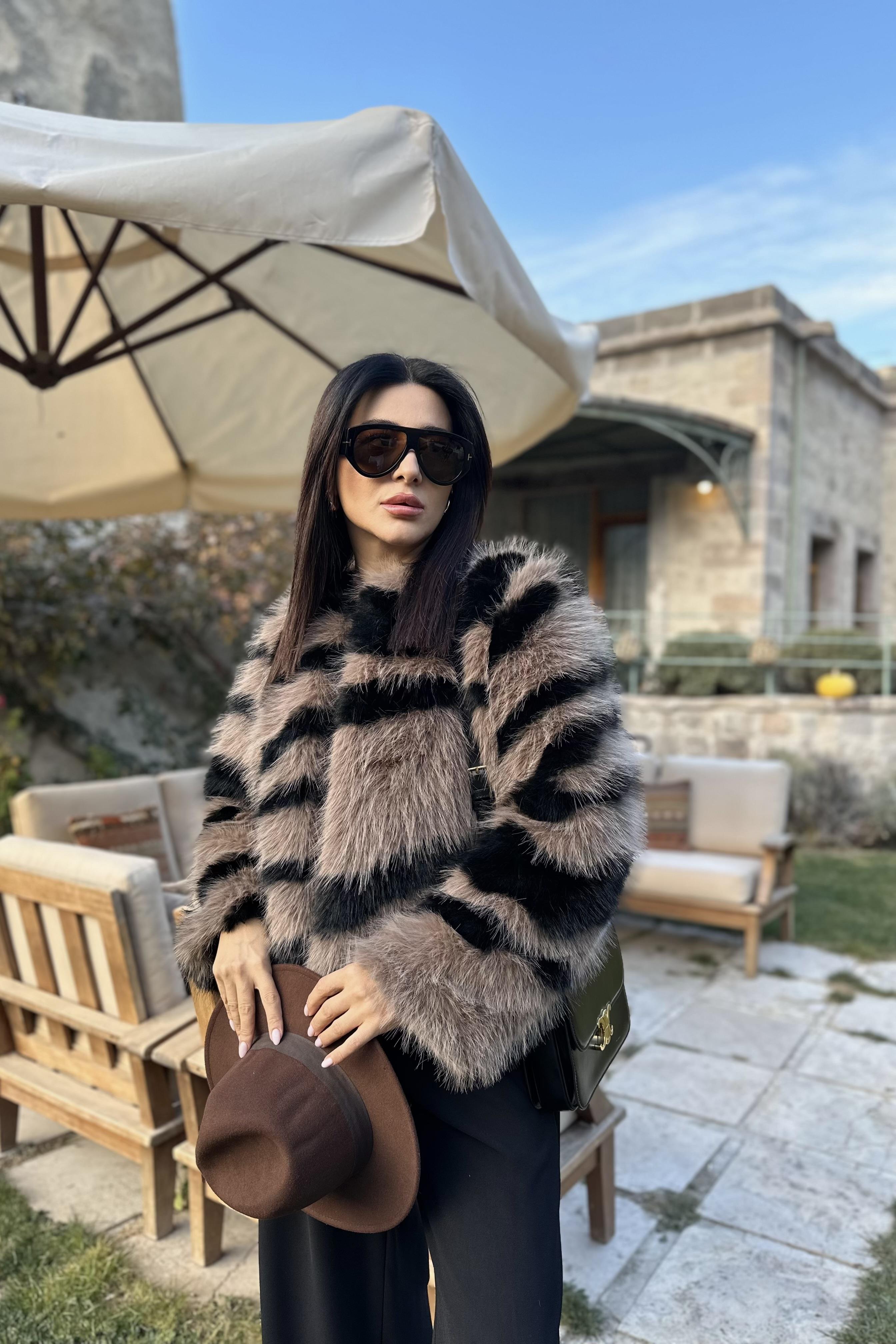 Kahve Siyah Desenli Premium Astarlı Kürk 