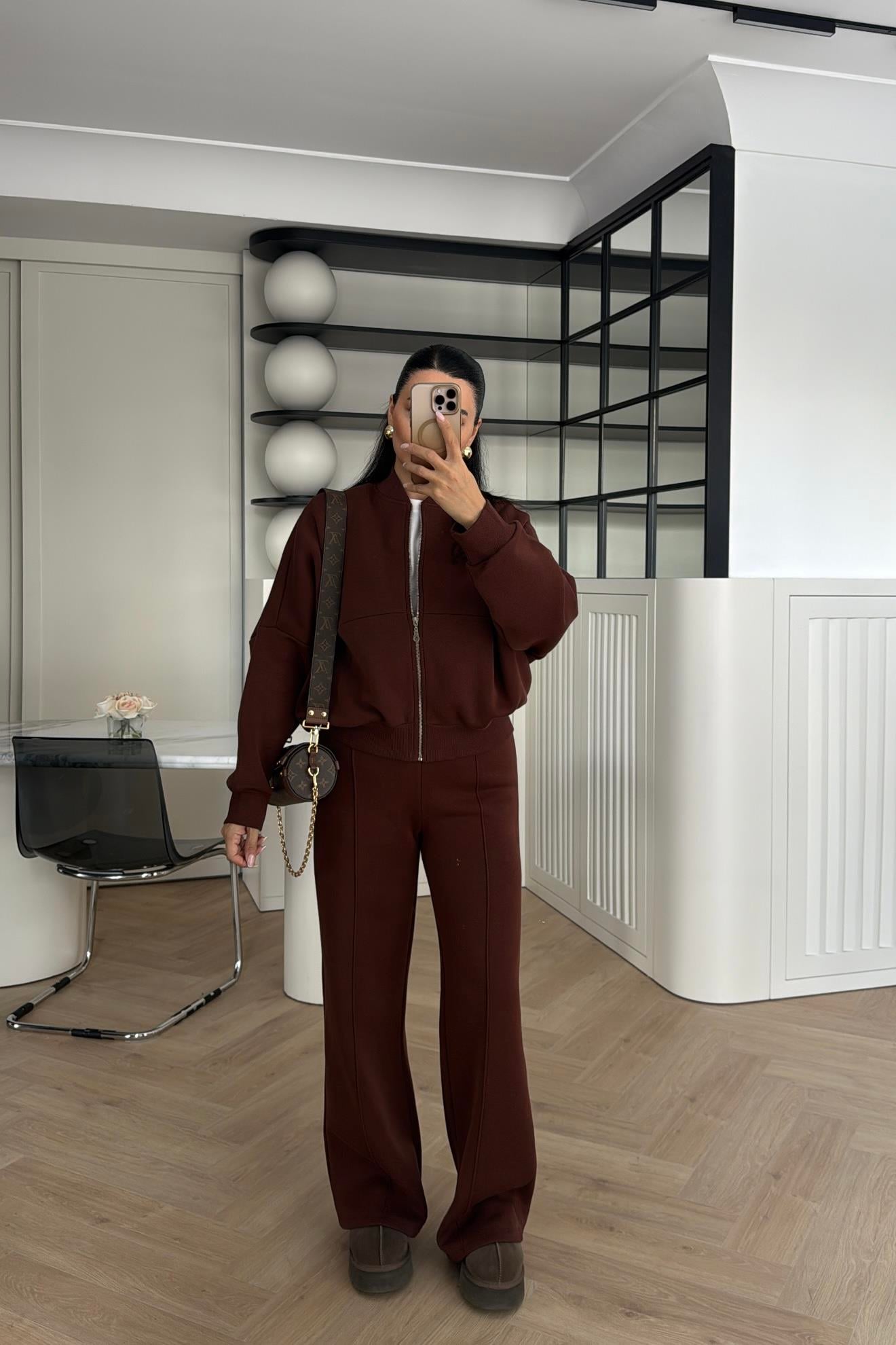 KAHVE ZR MODEL ŞARDONLU EŞOFMAN TAKIMI