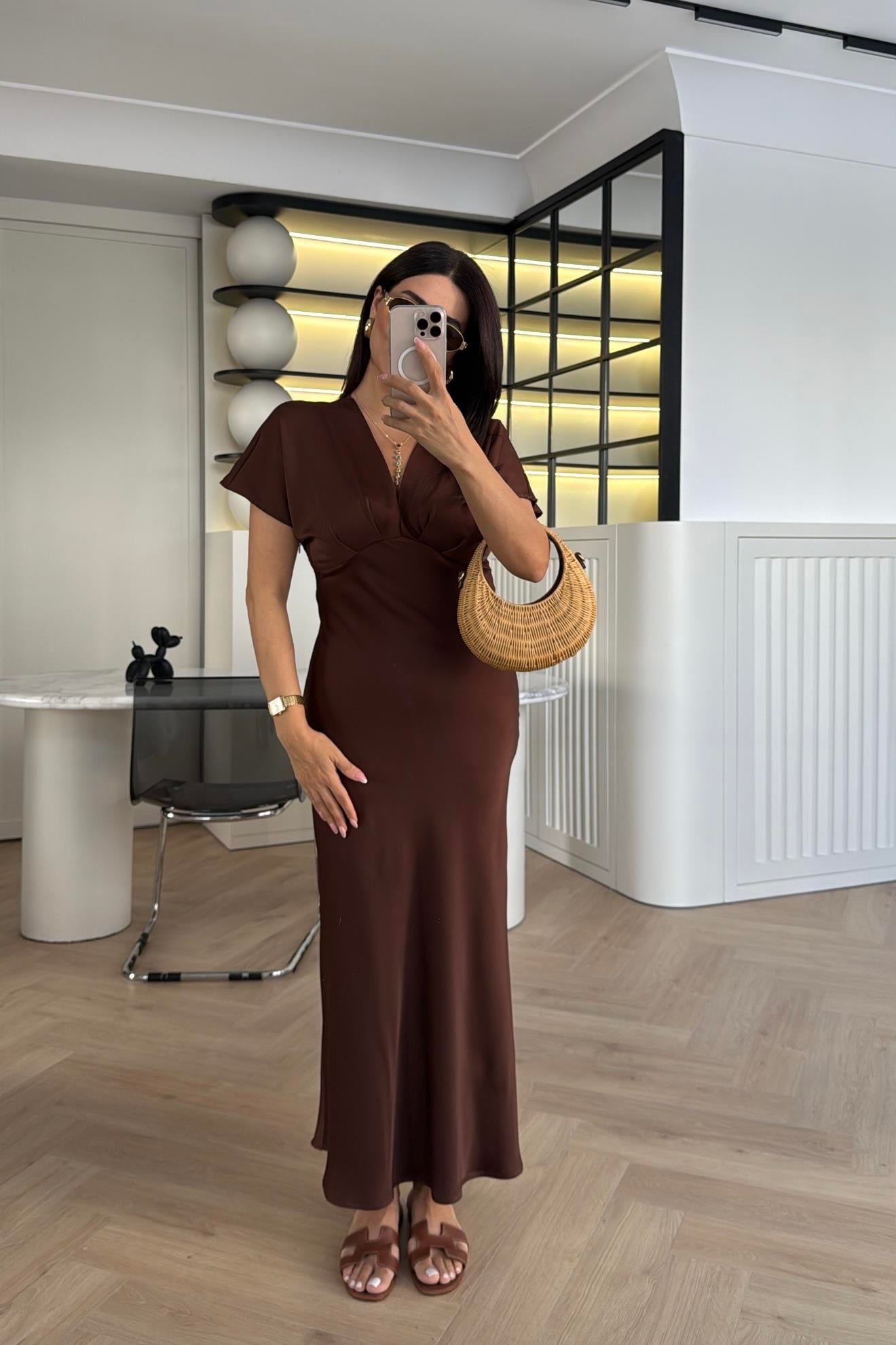 KAHVE ZR MODEL TOK SATEN ELBİSE