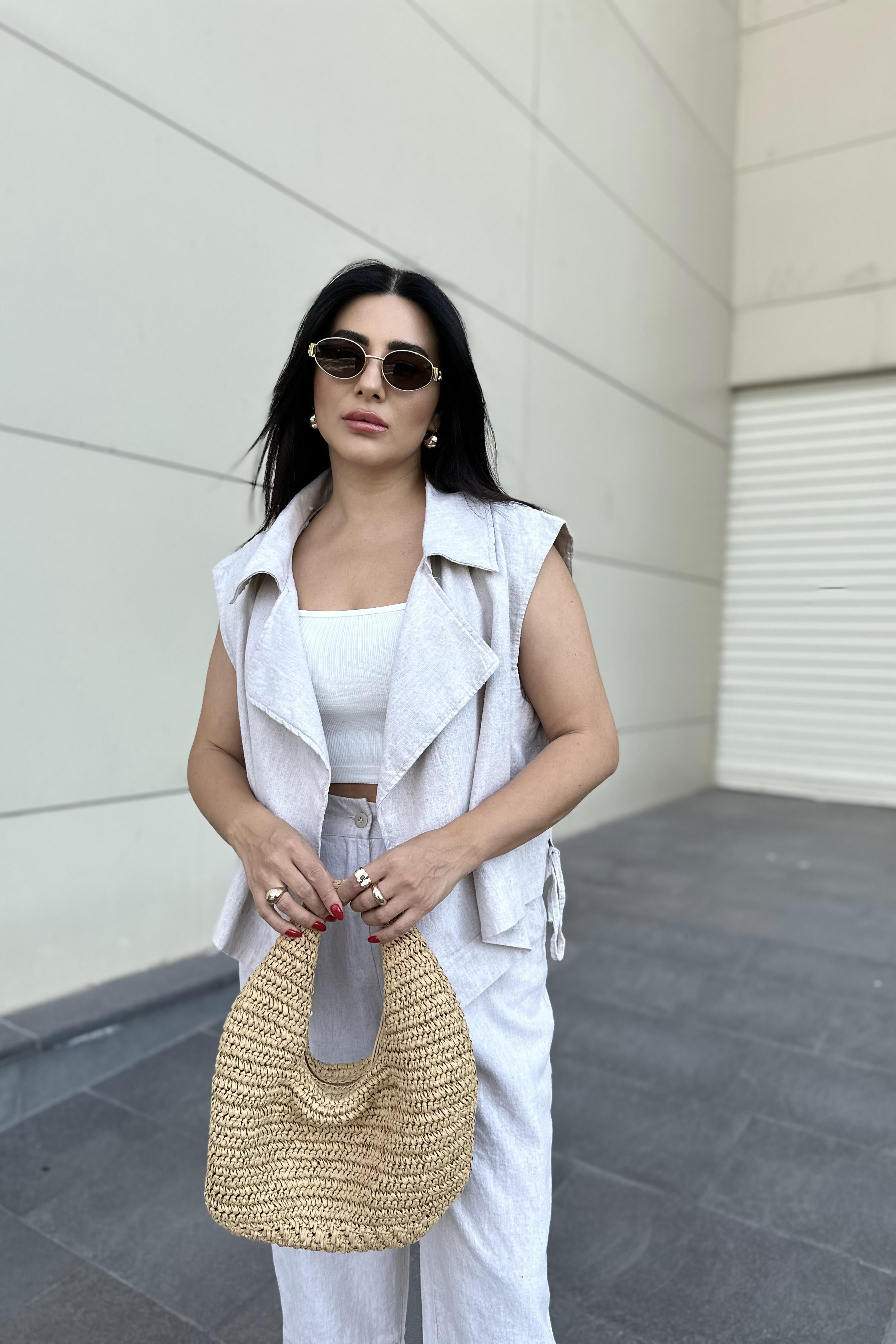 Keten Yelek Pantolon Takım