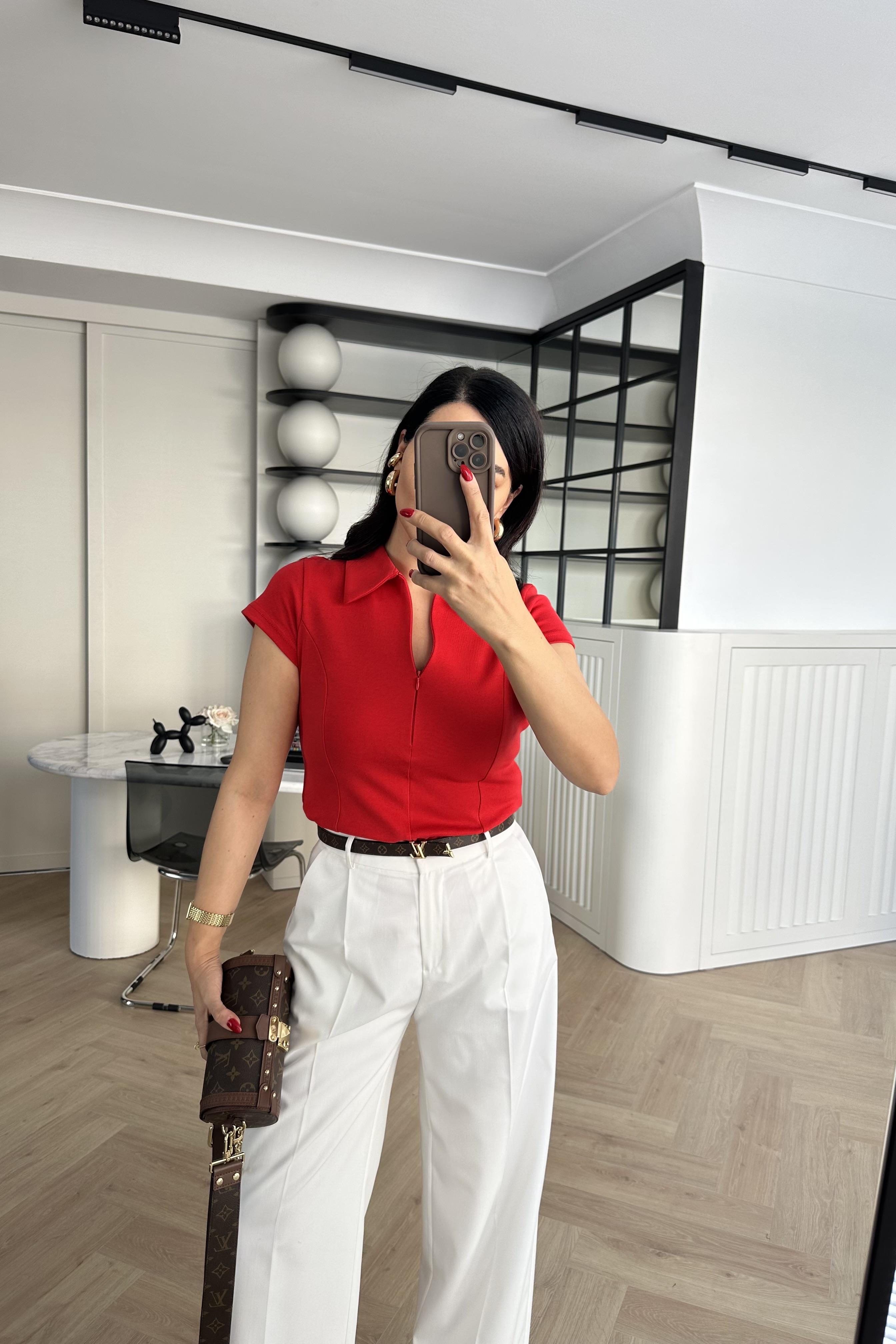 Kırmızı Fermuarlı Polo Yaka Tişört