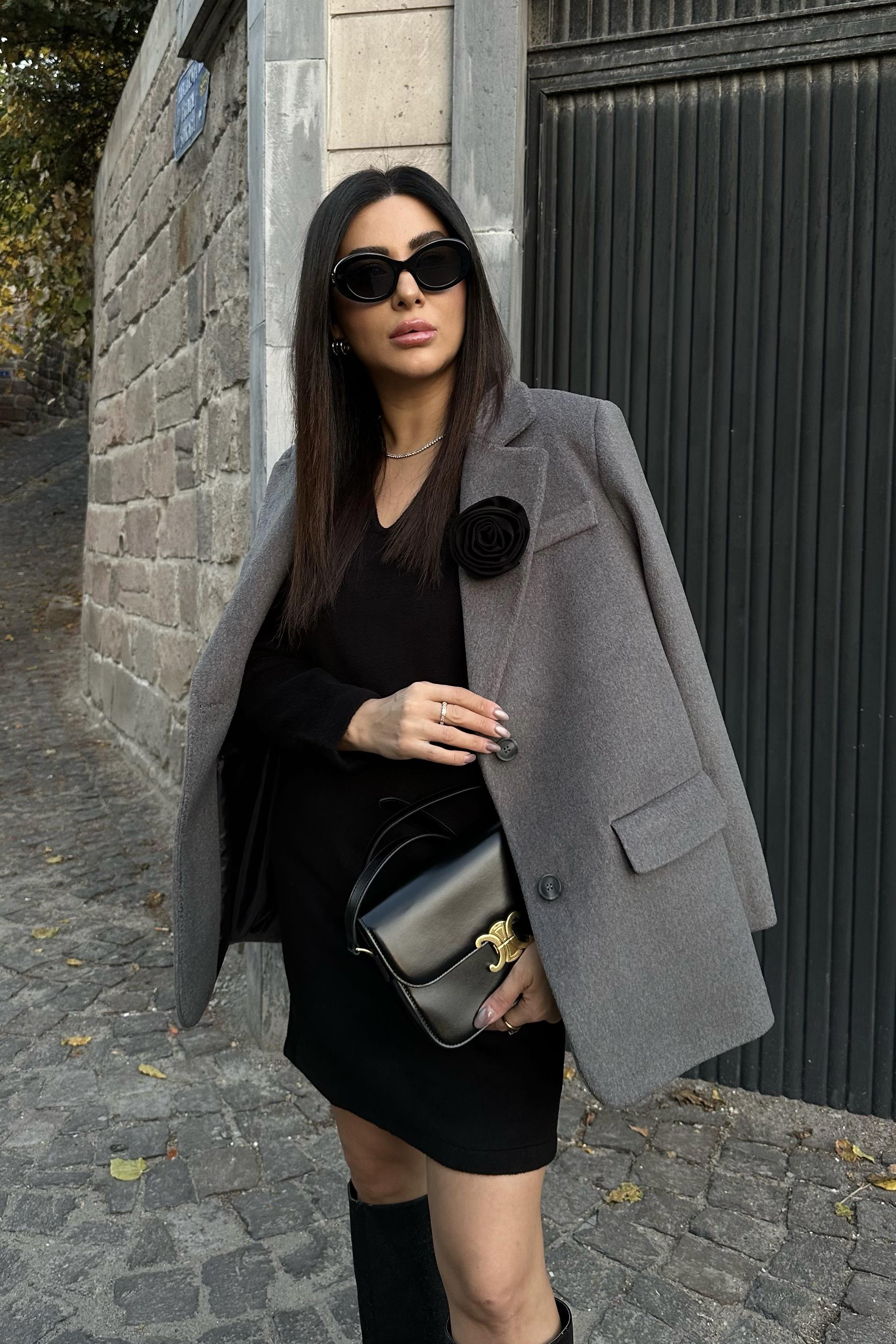 Koyu Gri Özel Dokulu Blazer Ceket