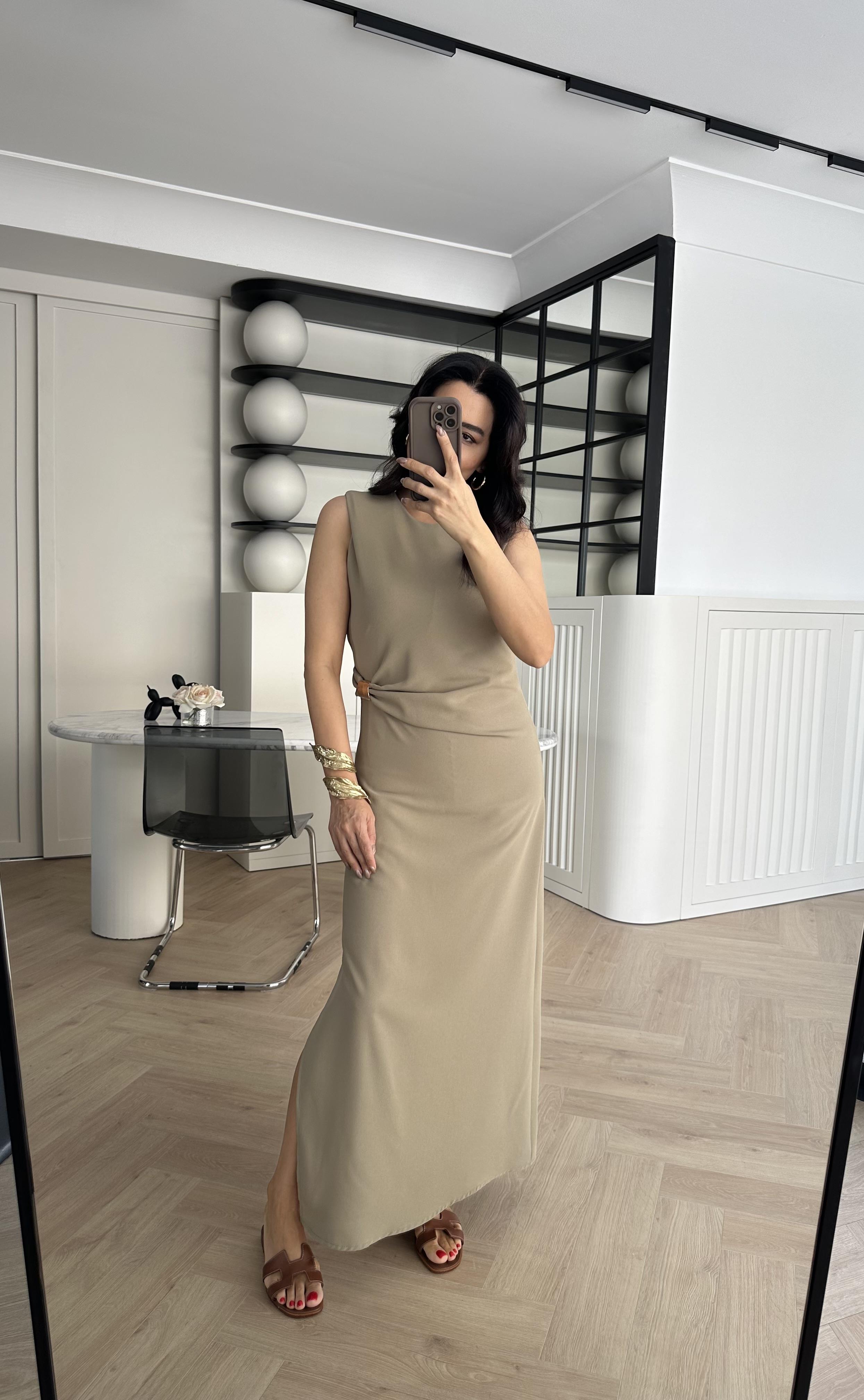 Koyu Vizon Zr Model Vatkalı Koksuz Elbise