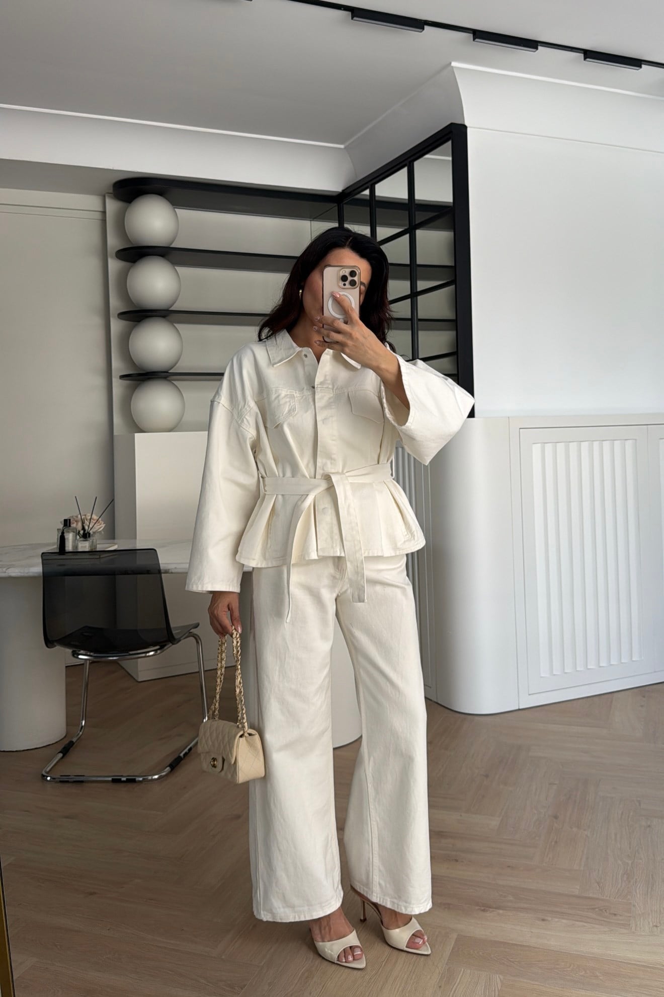 KUŞAKLI DENİM TAKIM EKRU 