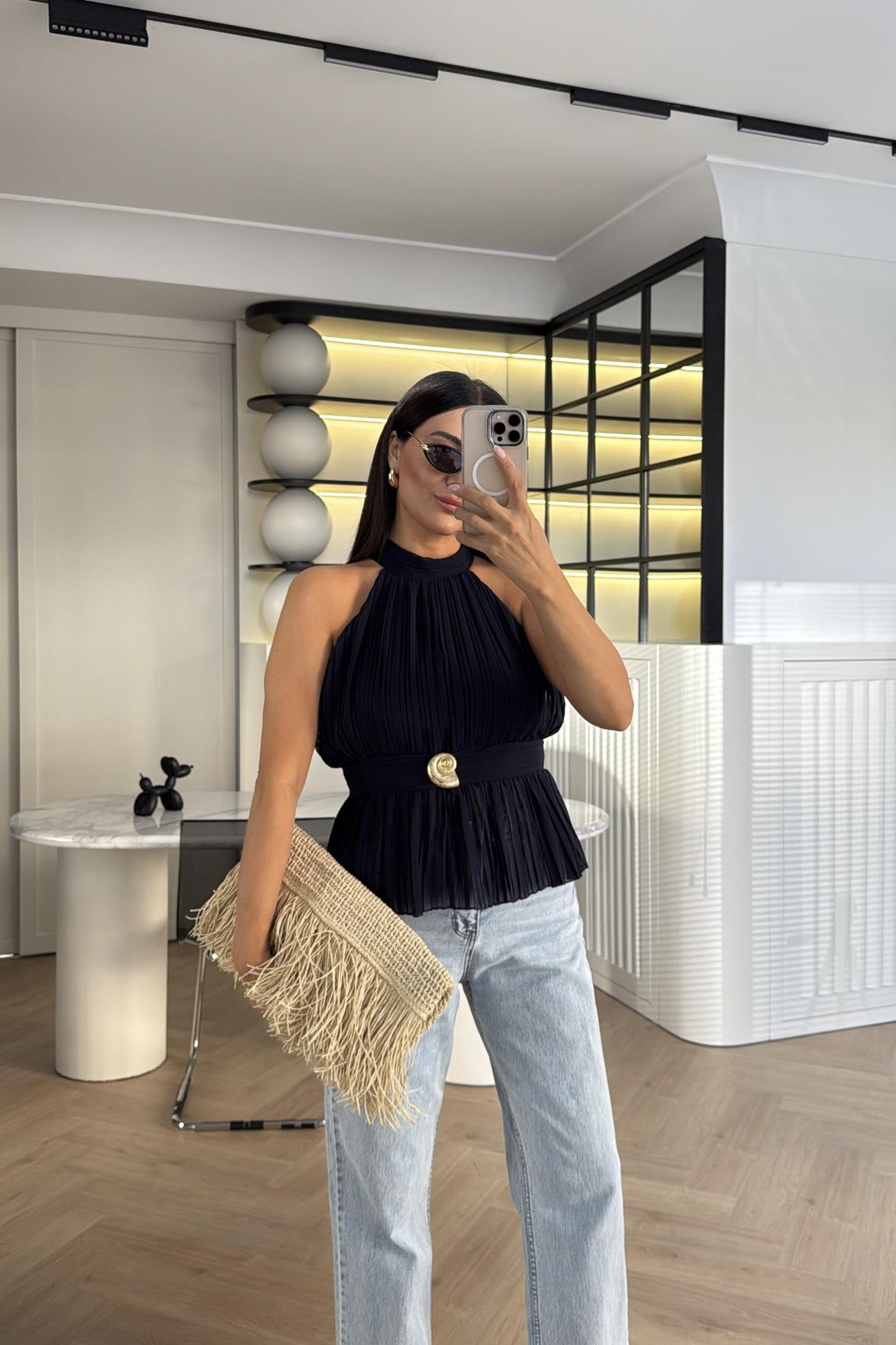 LACİVERT GOLD TOKALI BLUZ