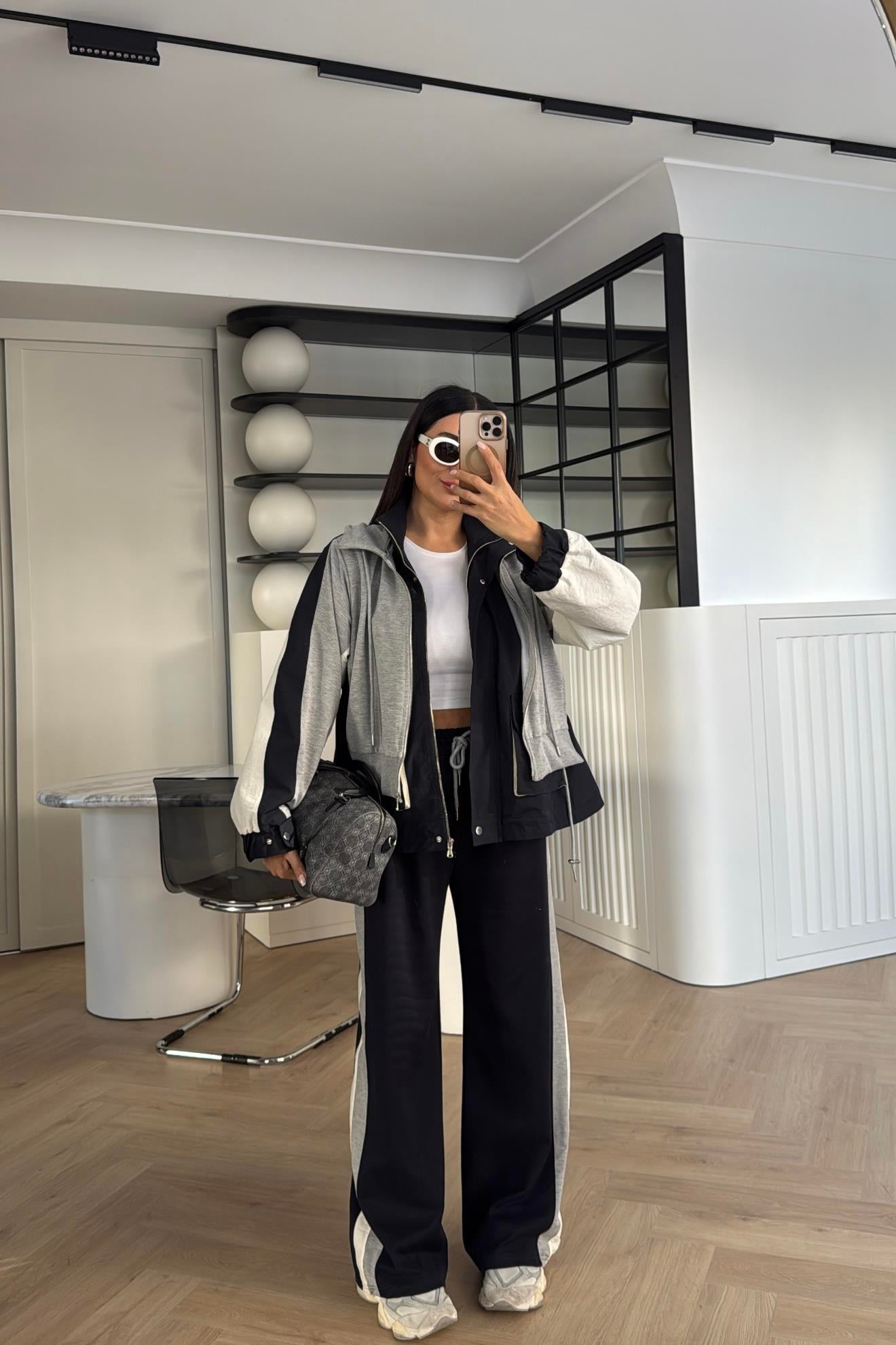 LACİVERT GRİ TASARIM KAPÜŞONLU EŞOFMAN TAKIM 
