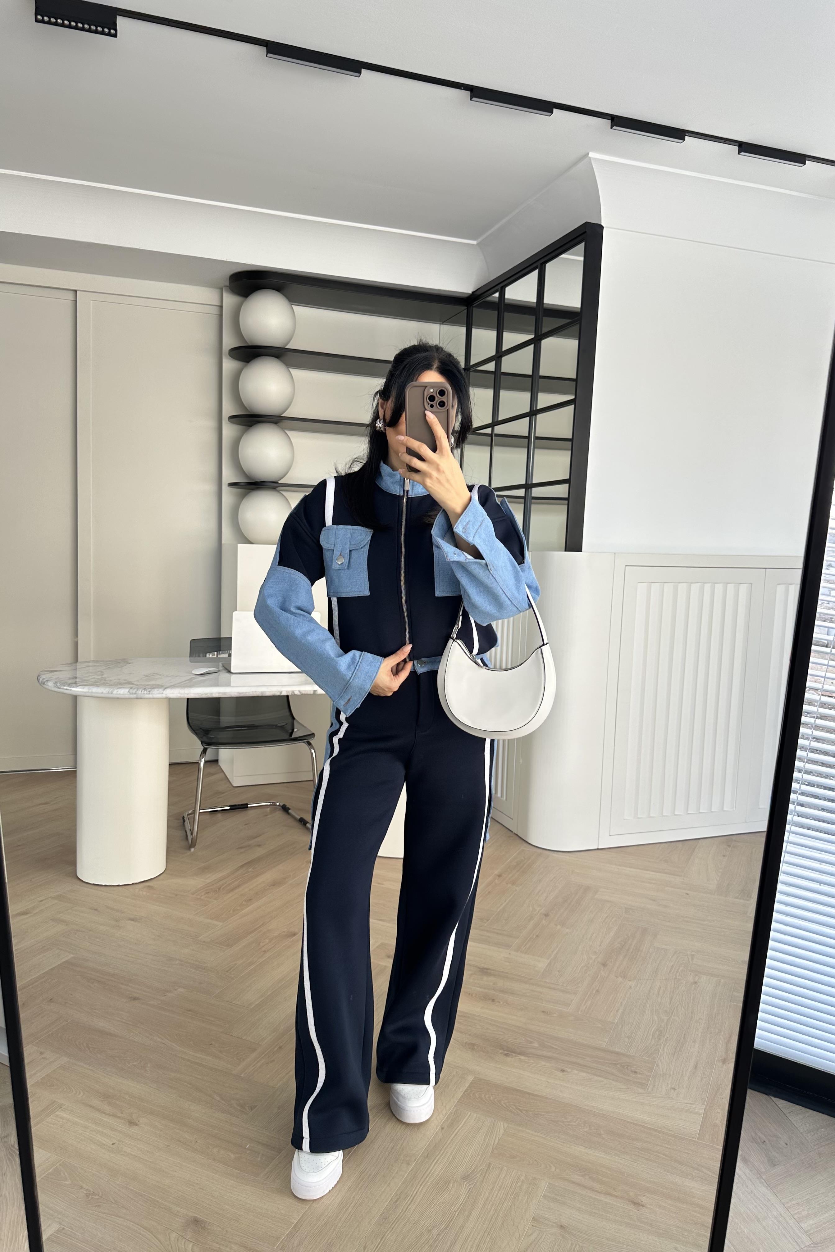 Lacivert Kargo Cepli Şeritli Denim Takım