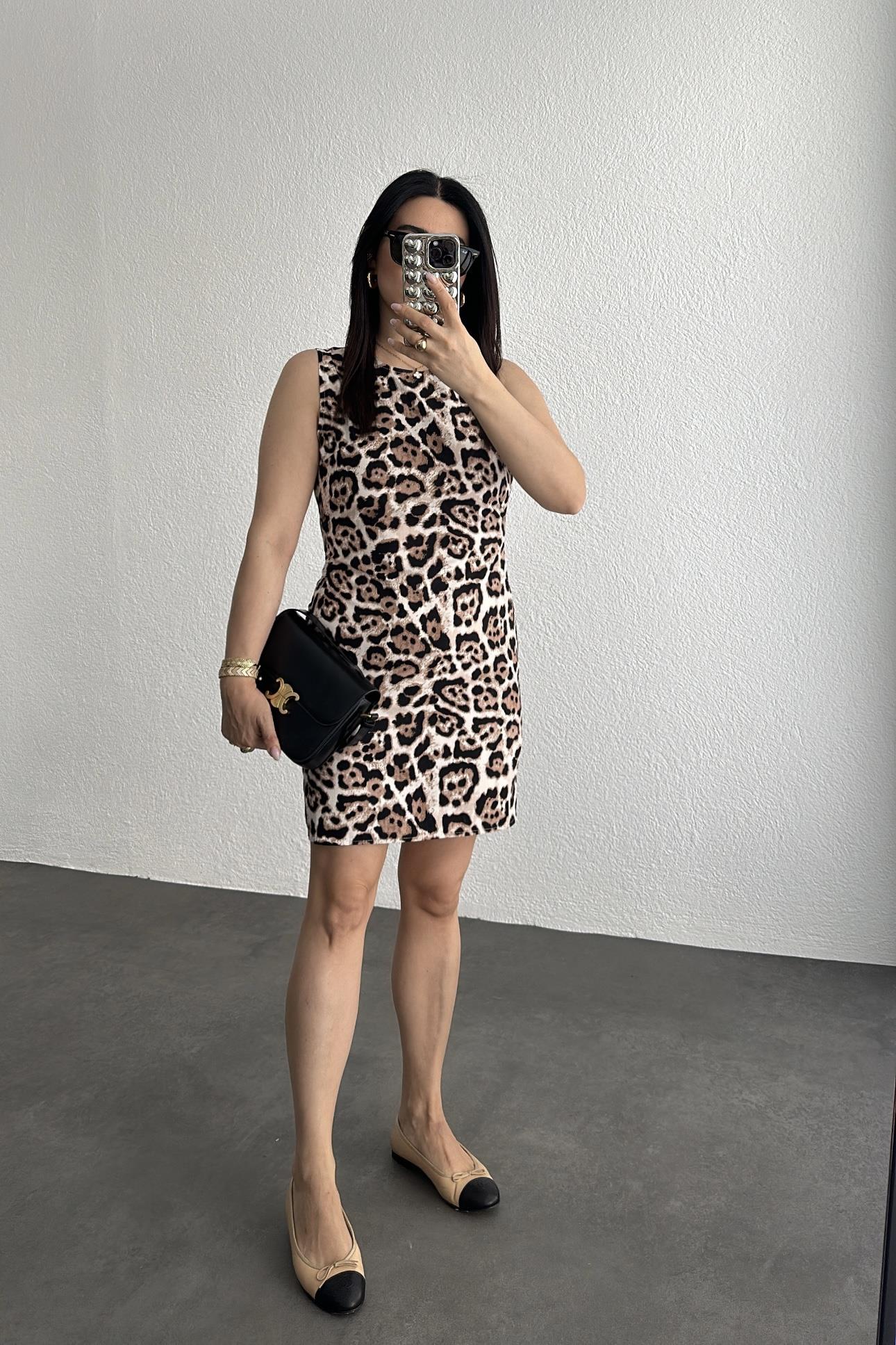 Leopar Desen Kolsuz Elbise