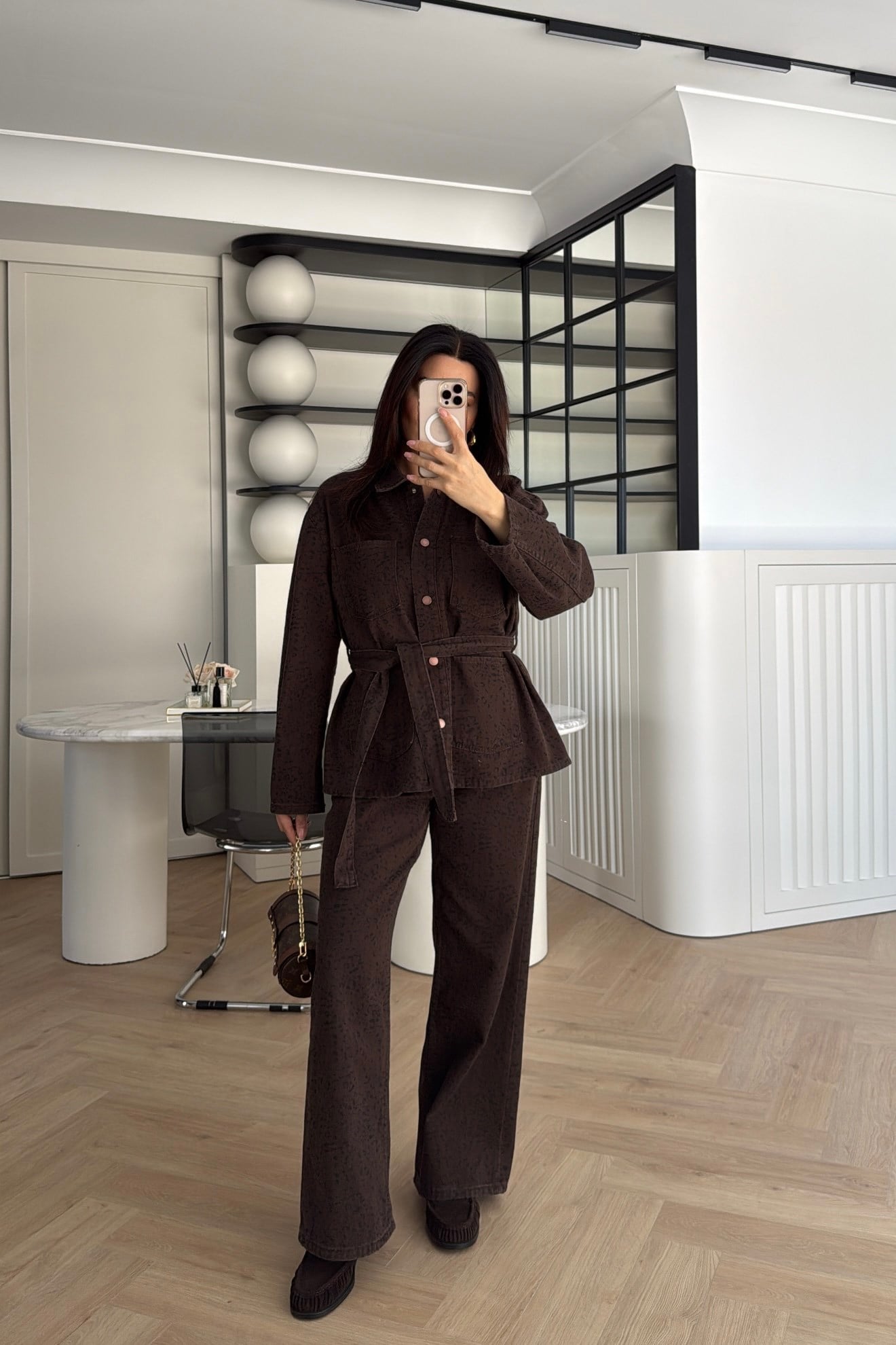 LEOPAR DESENLİ DENİM TAKIM KAHVE 