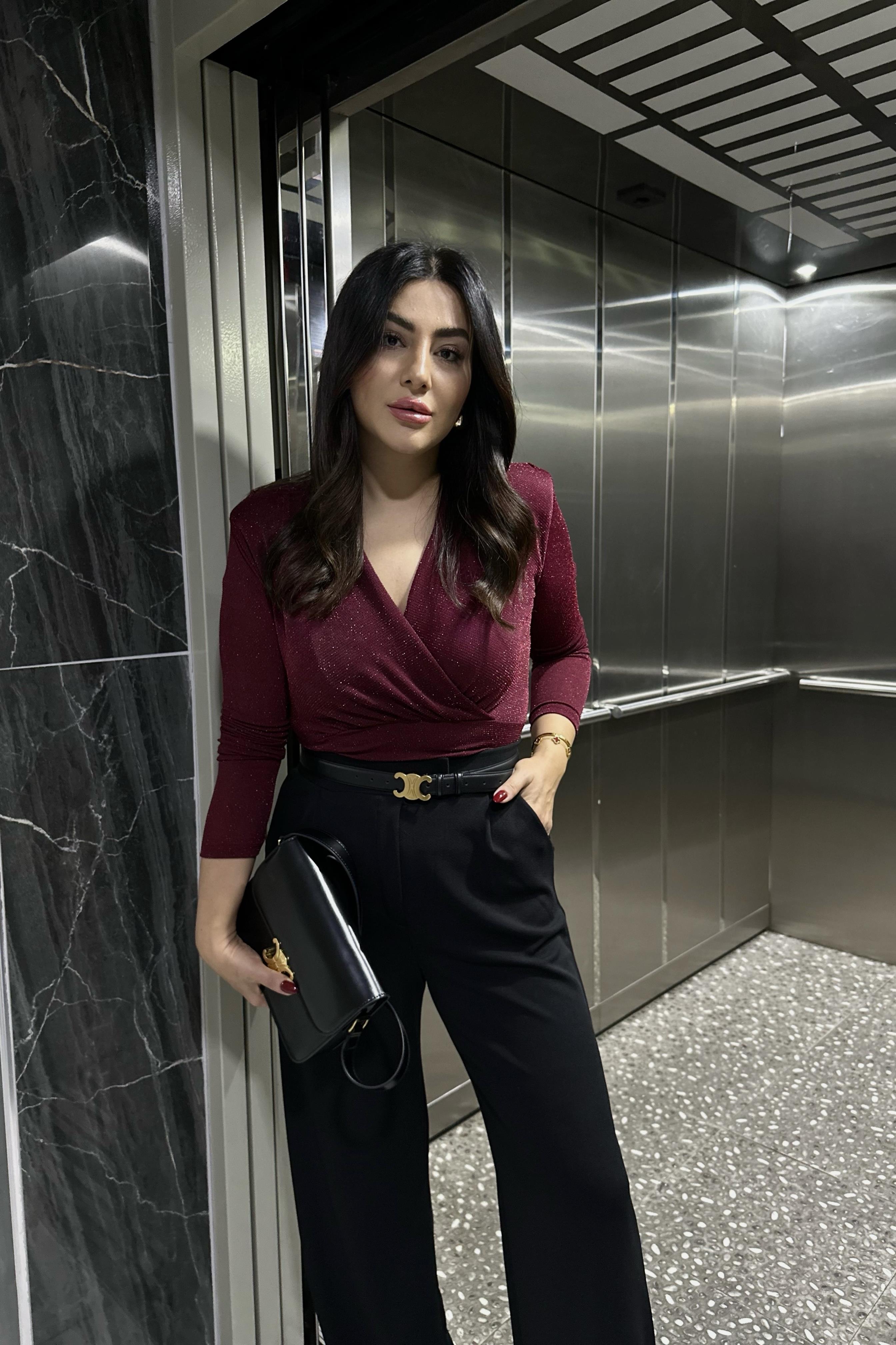 Lüx Kalite Işıltılı Bordo Vatkalı Bluz