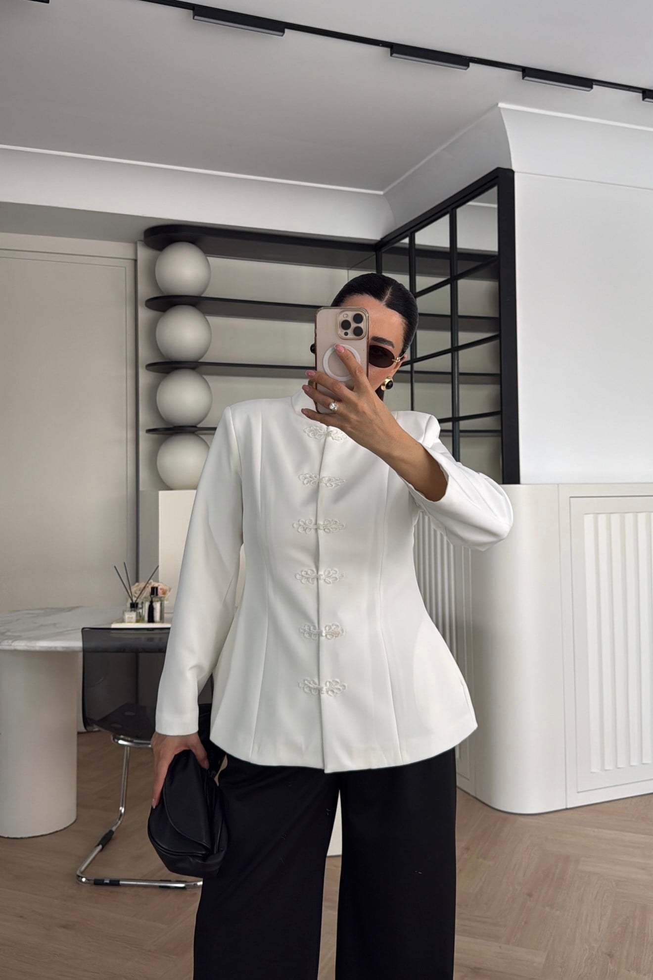 MANDARİN YAKA BLAZER CEKET BEYAZ 