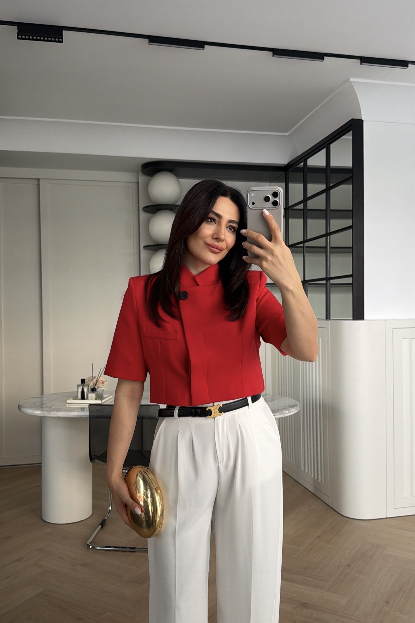 MANDARİN YAKA TEK DÜĞMELİ CROP BLAZER KIRMIZI 
