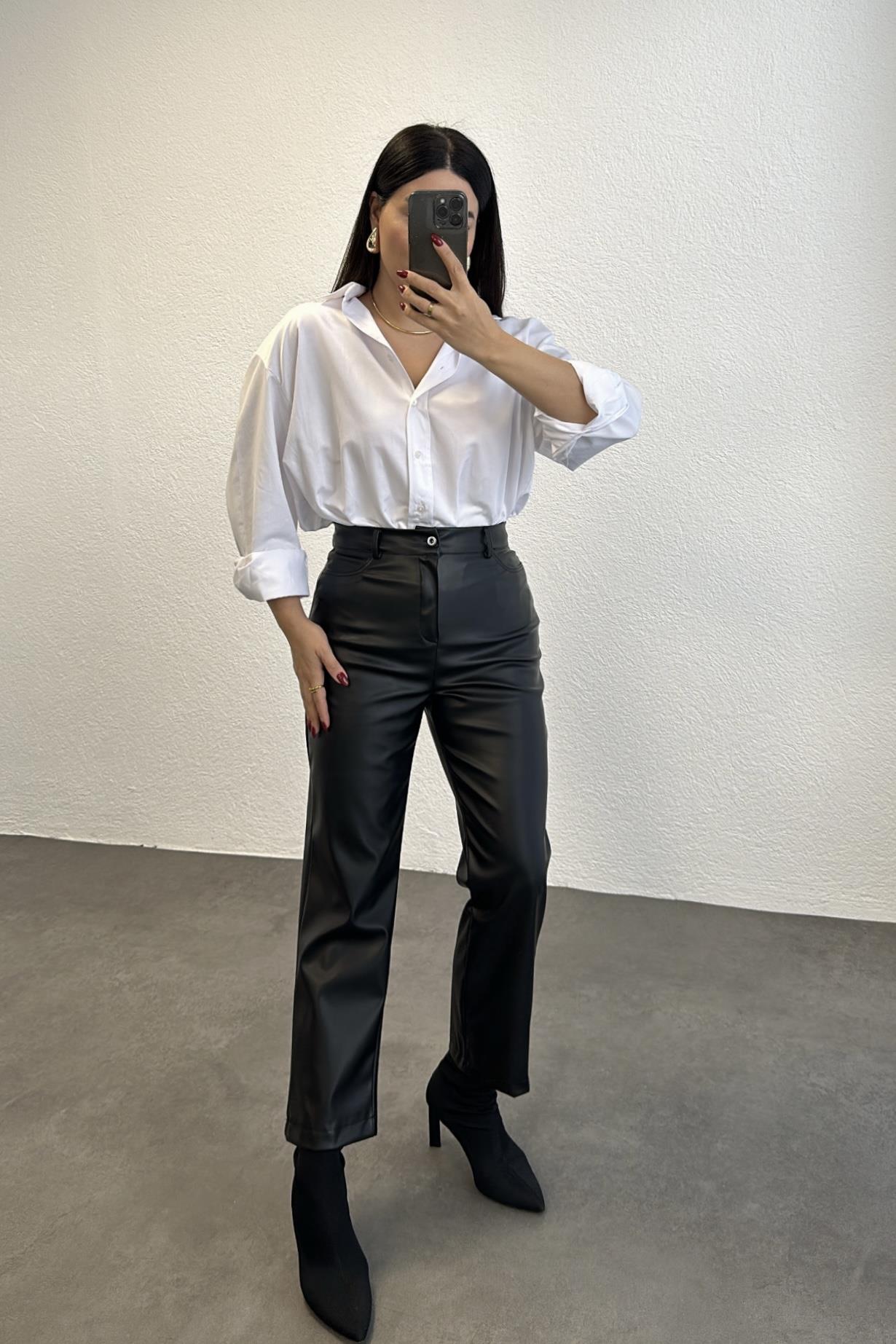 Marka Model Yüksek Bel Deri Pantolon