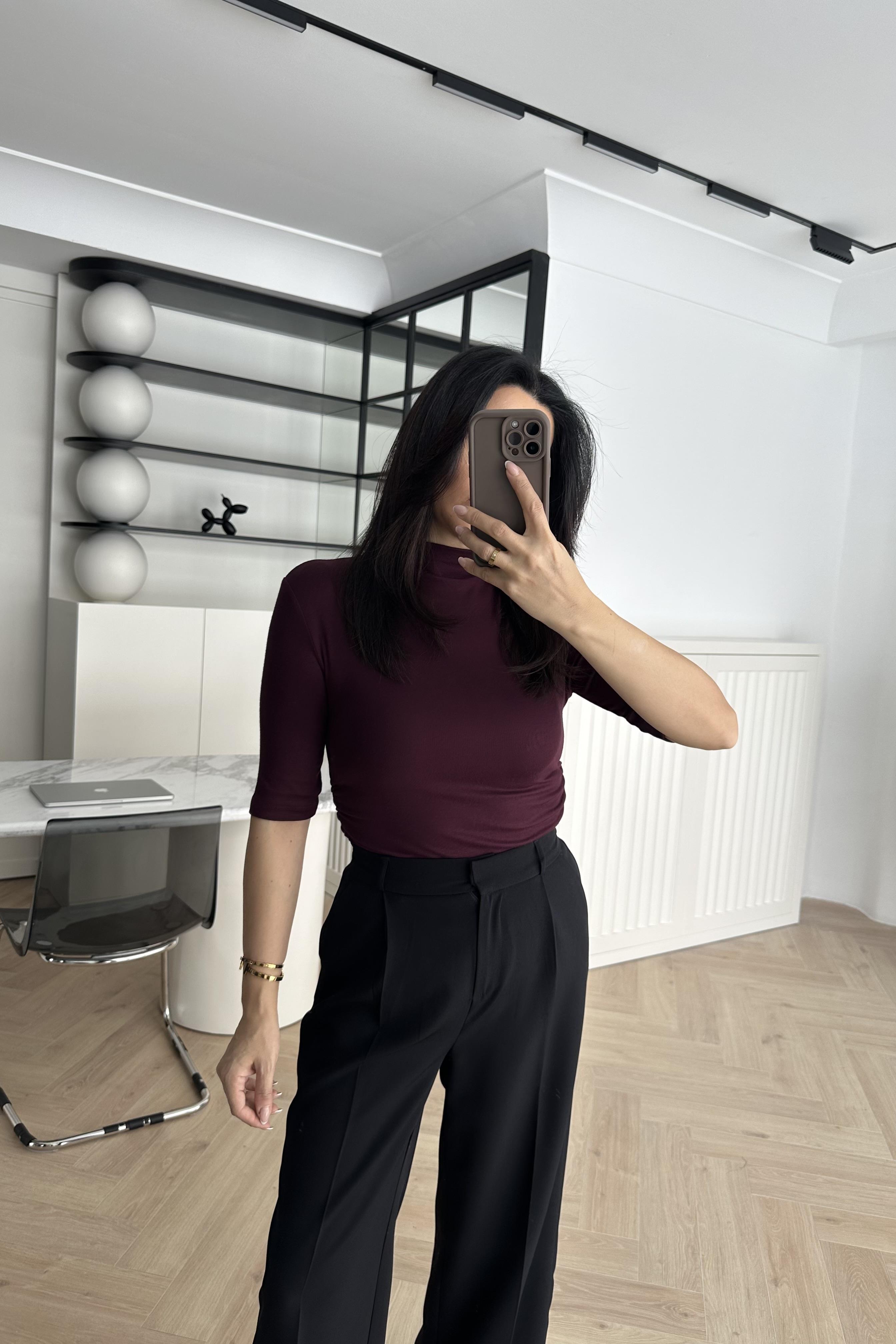 Massi Bordo Yarım Balıkçı Penye Bluz