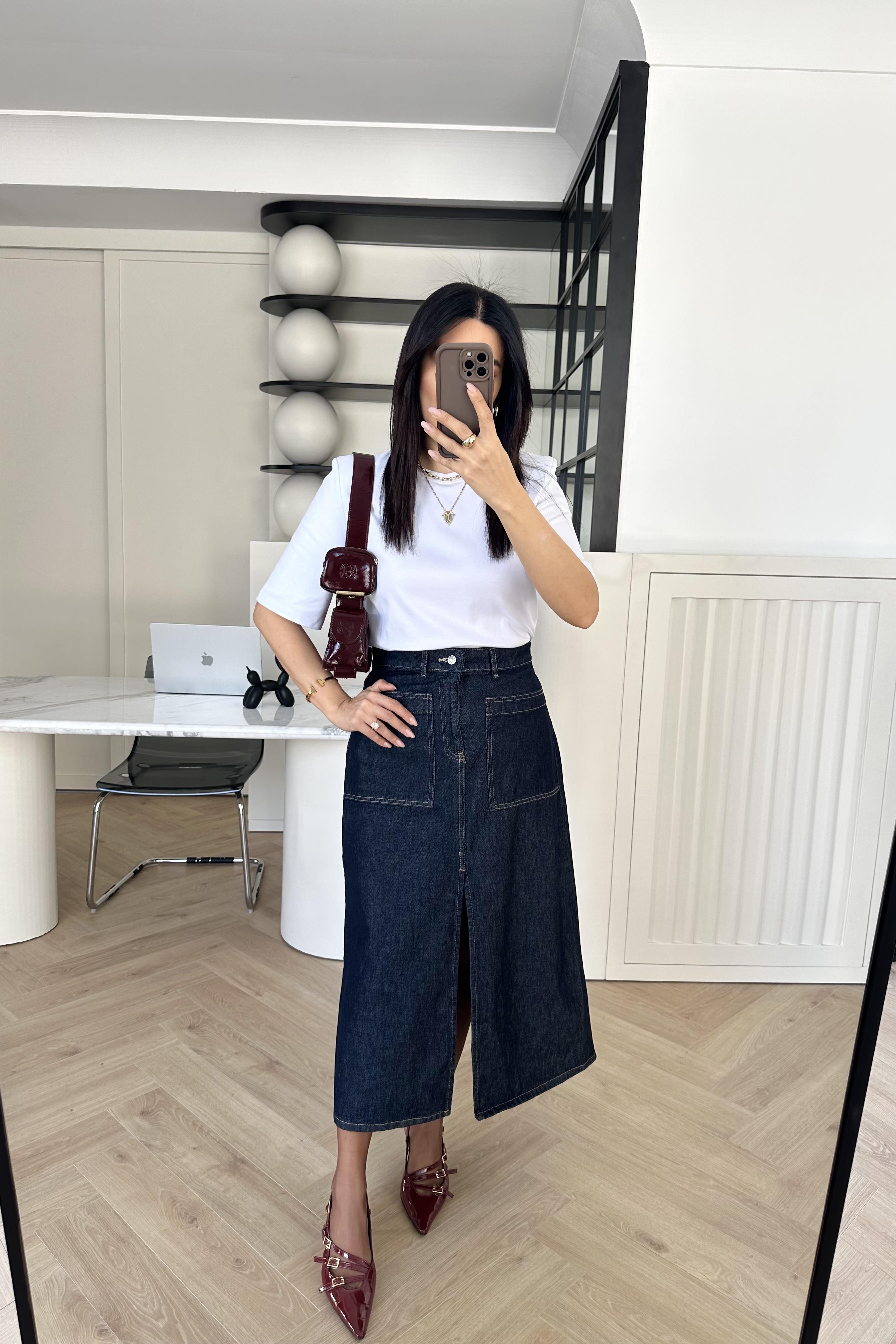 Midi Boy Yırtmaçlı Denim Etek