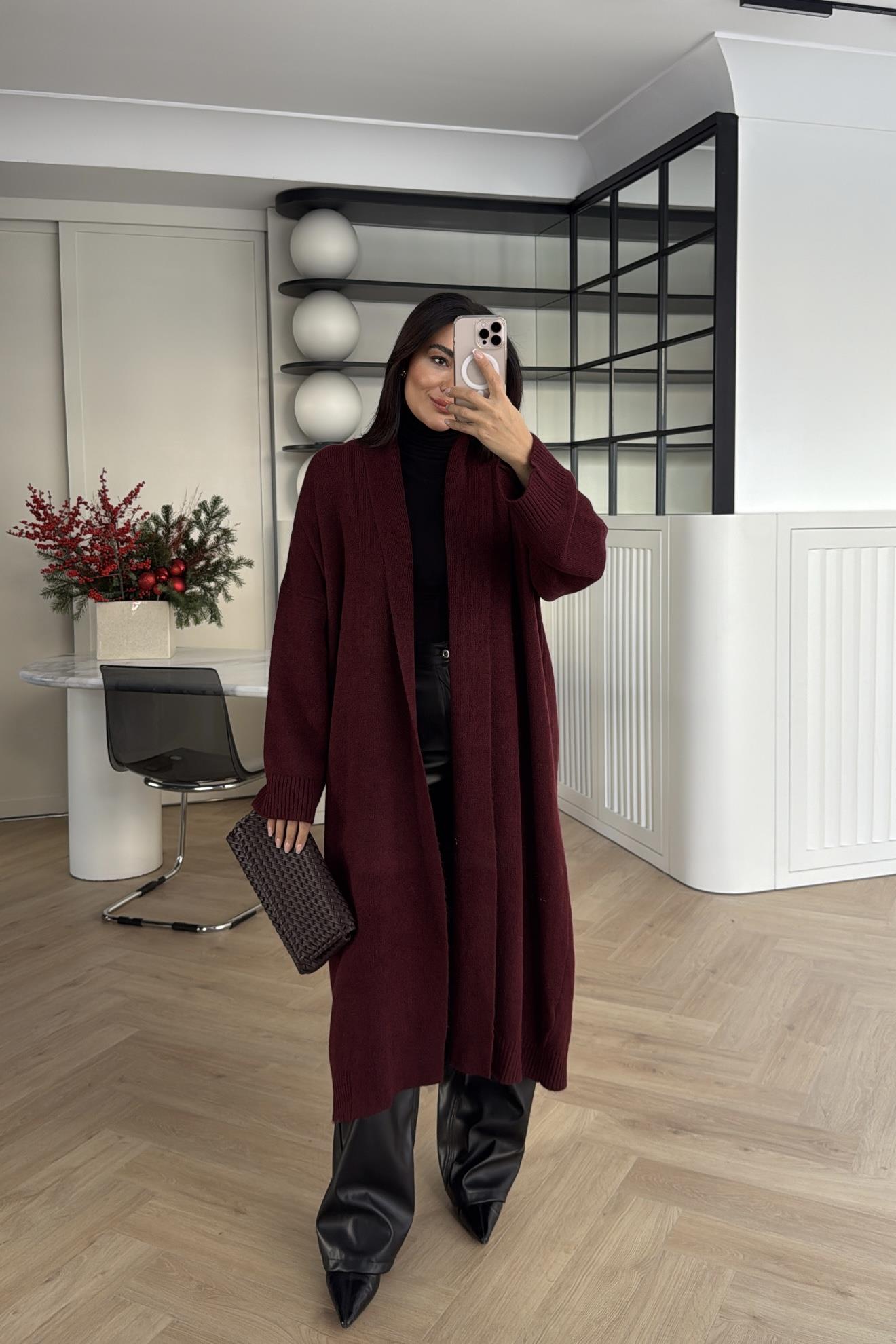 ÖNÜ AÇIK ŞAL YAKA HIRKA BORDO