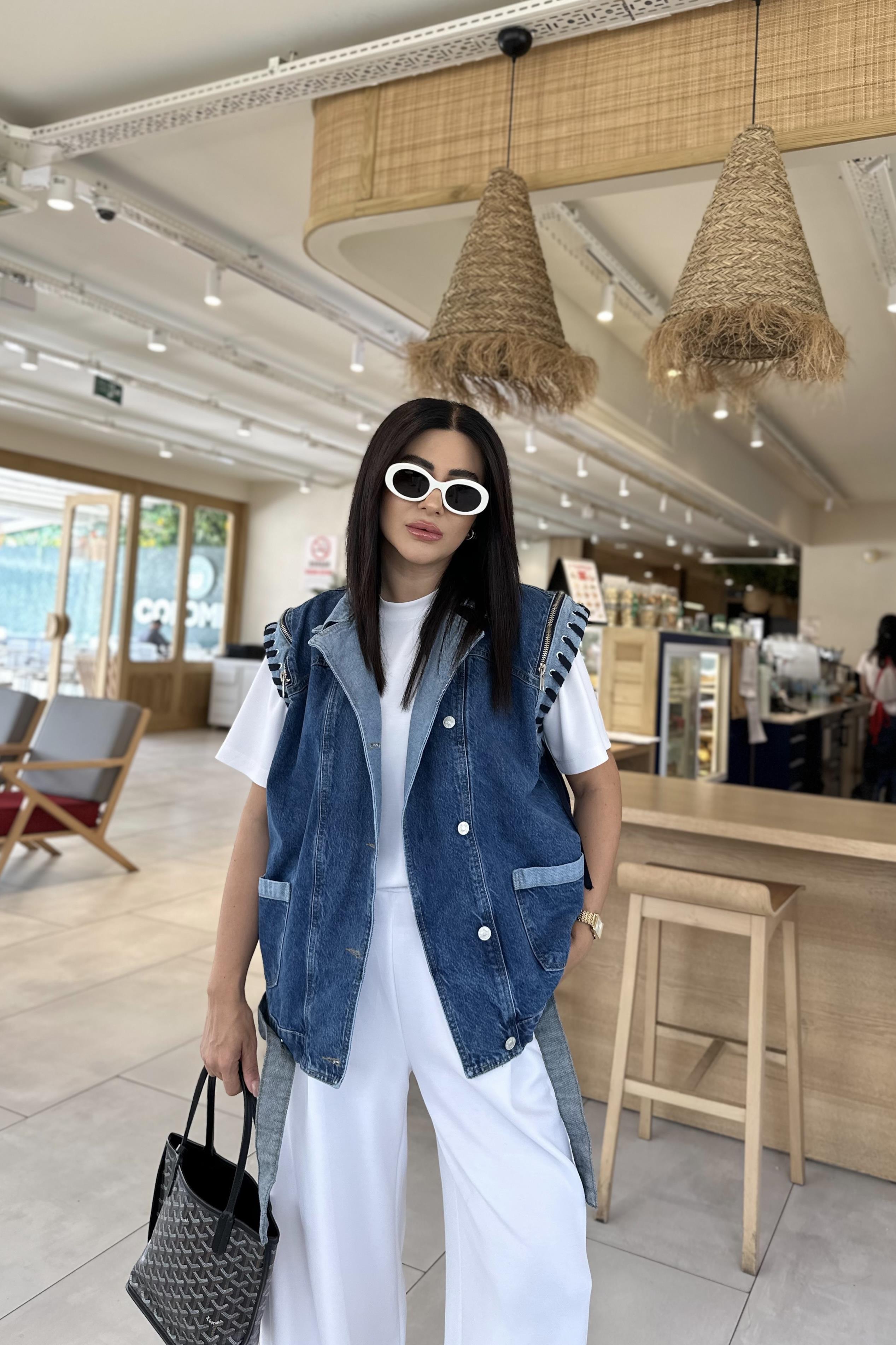 Oversize Kalıp Tasarım Denim Yelek