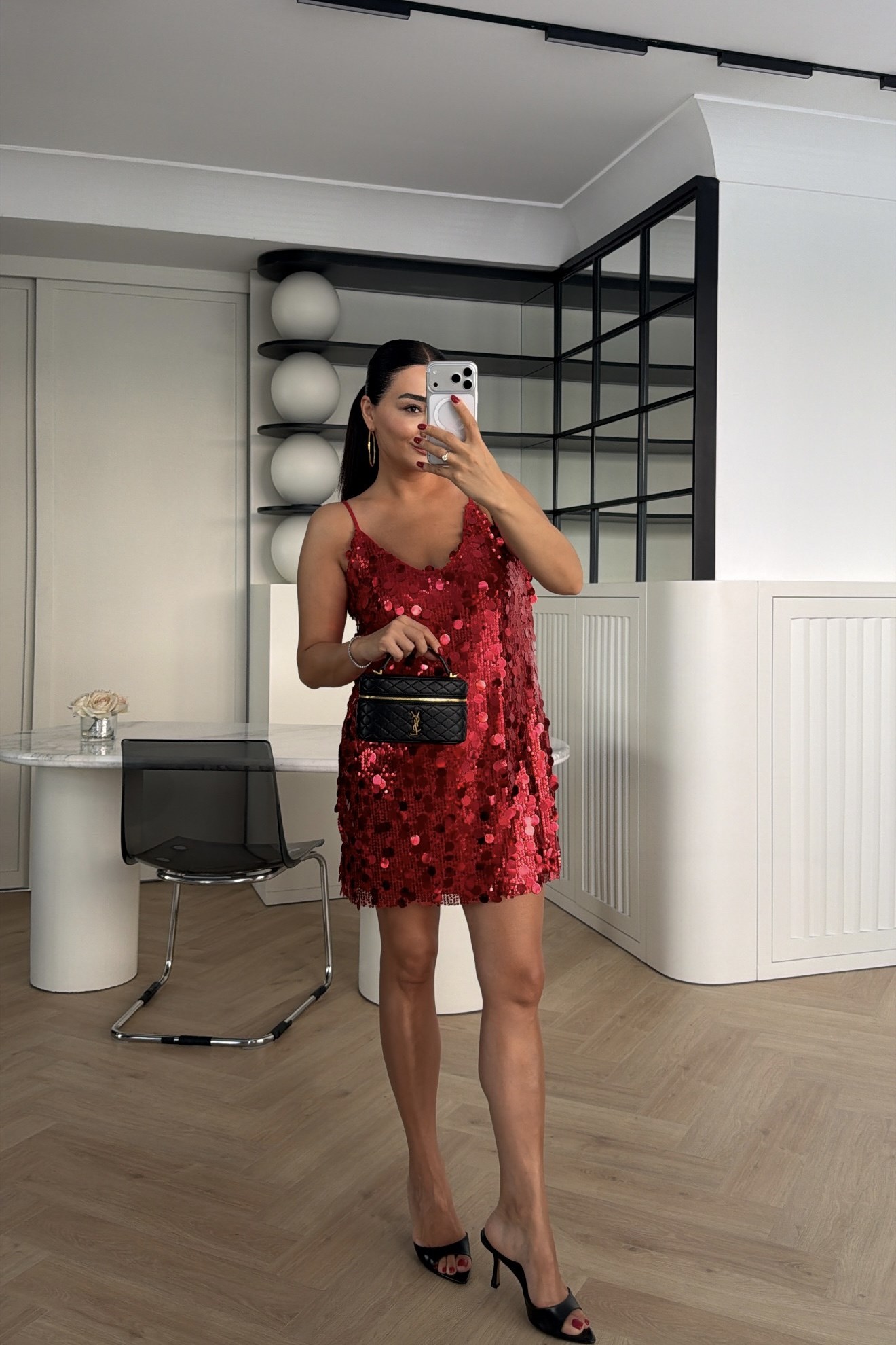 PAYETLİ MİNİ ELBİSE KIRMIZI 