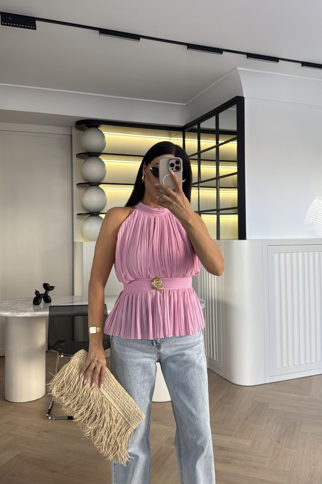 PEMBE GOLD DÜĞMELİ BLUZ 