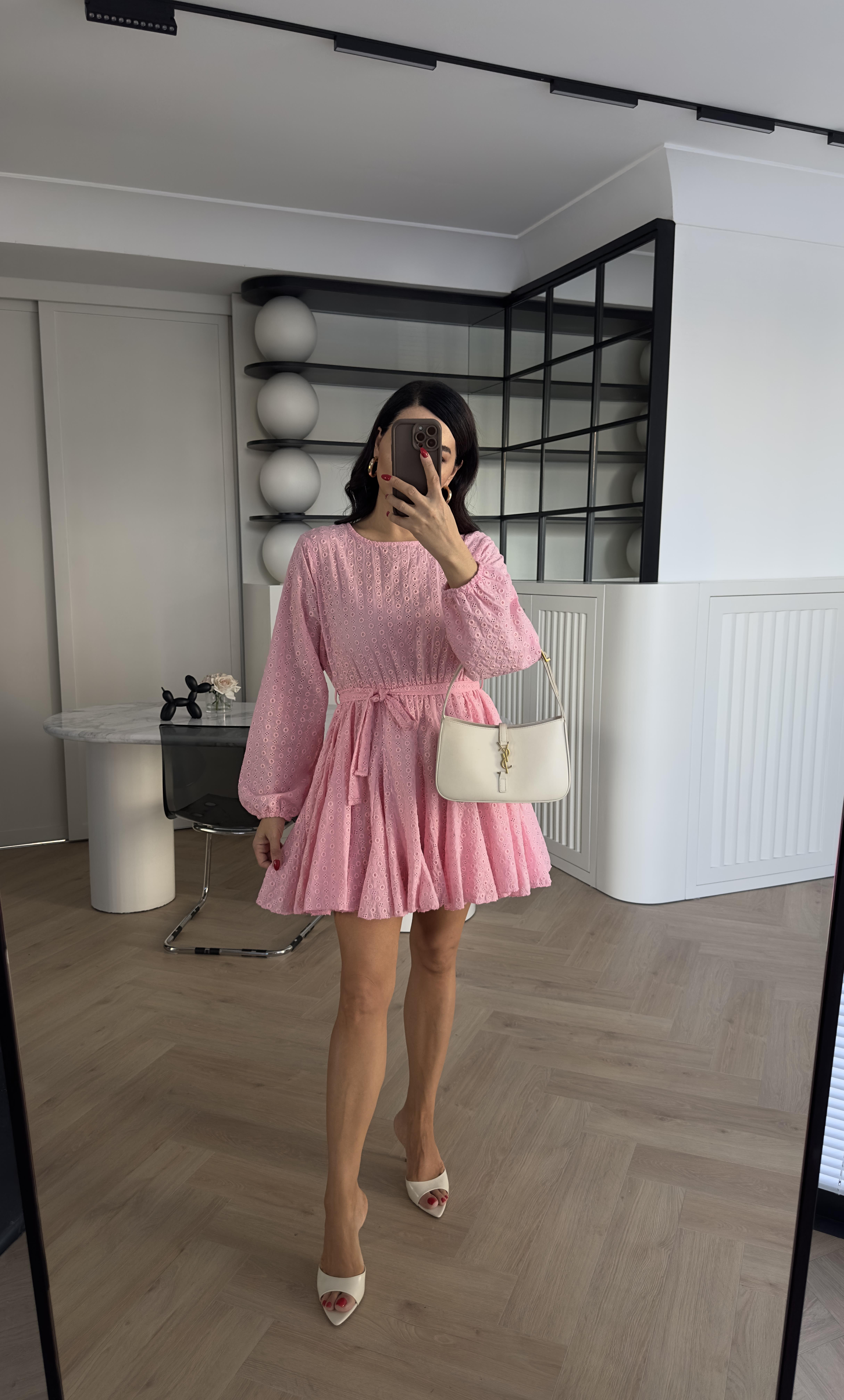 Pembe Kemerli Astarlı Elbise