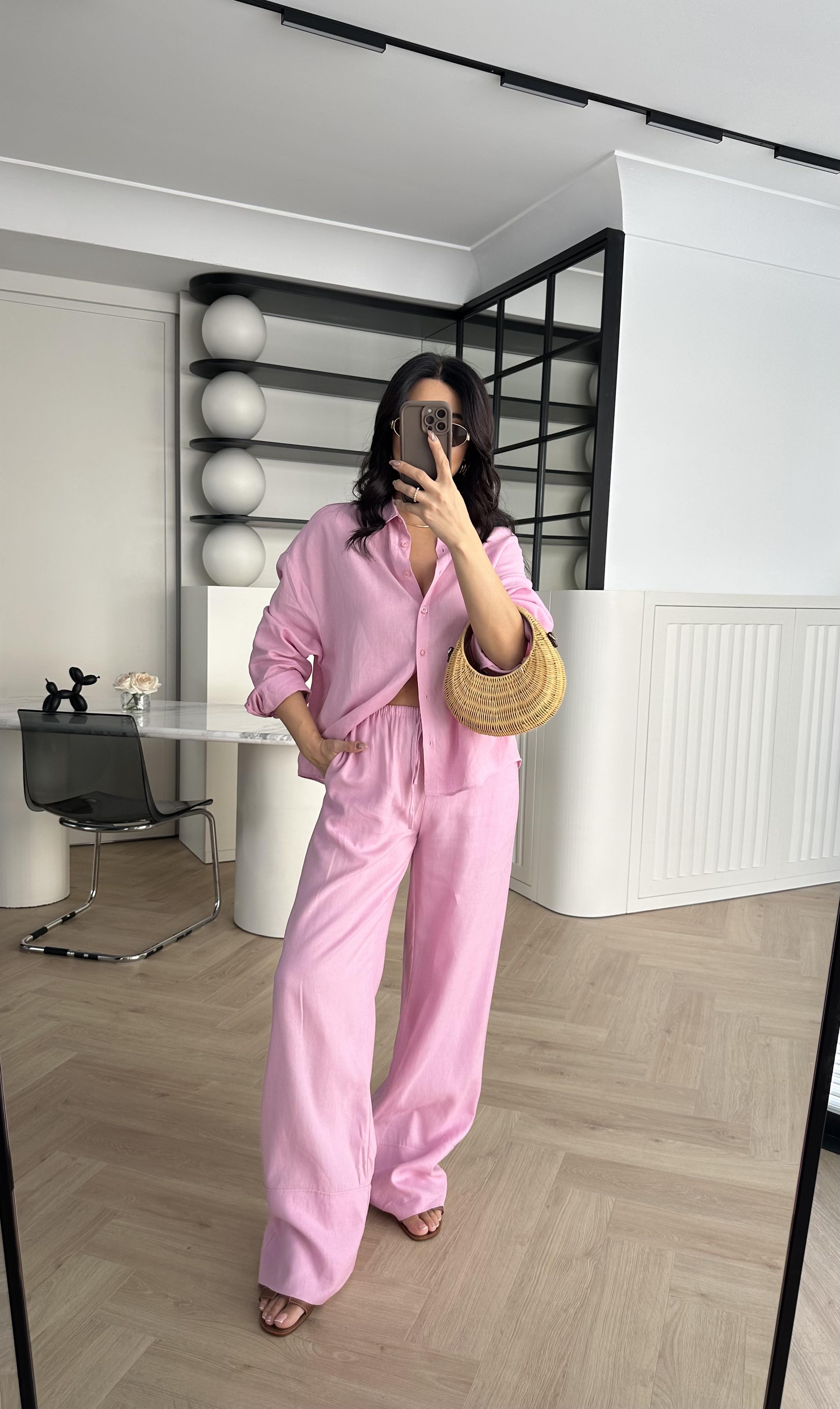 Pembe Massi Etiketli Ham Keten Takım