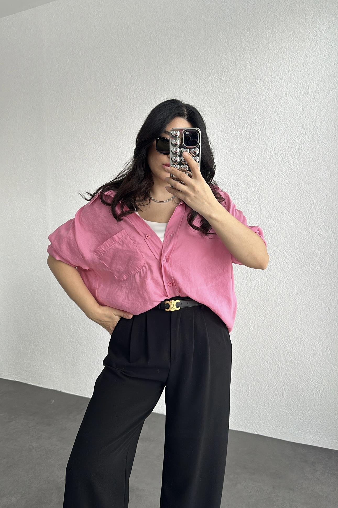 Pembe Oversize Gömlek