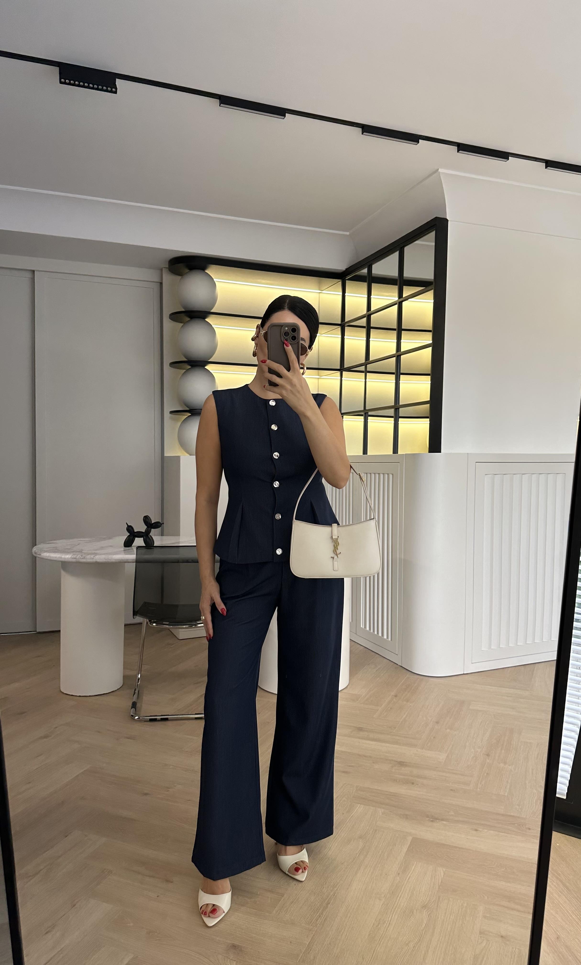 Premium Denim Kumaş Yelek Pantolon Takım 