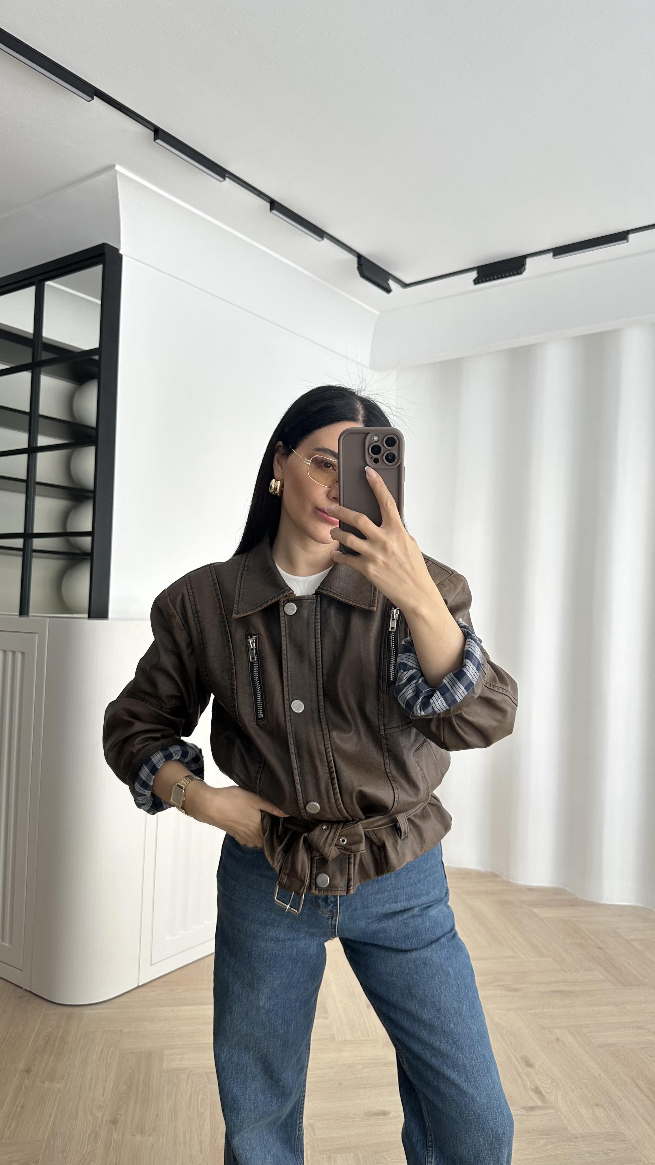 Premium Vatkalı Eskitme Kahve Deri Ceket