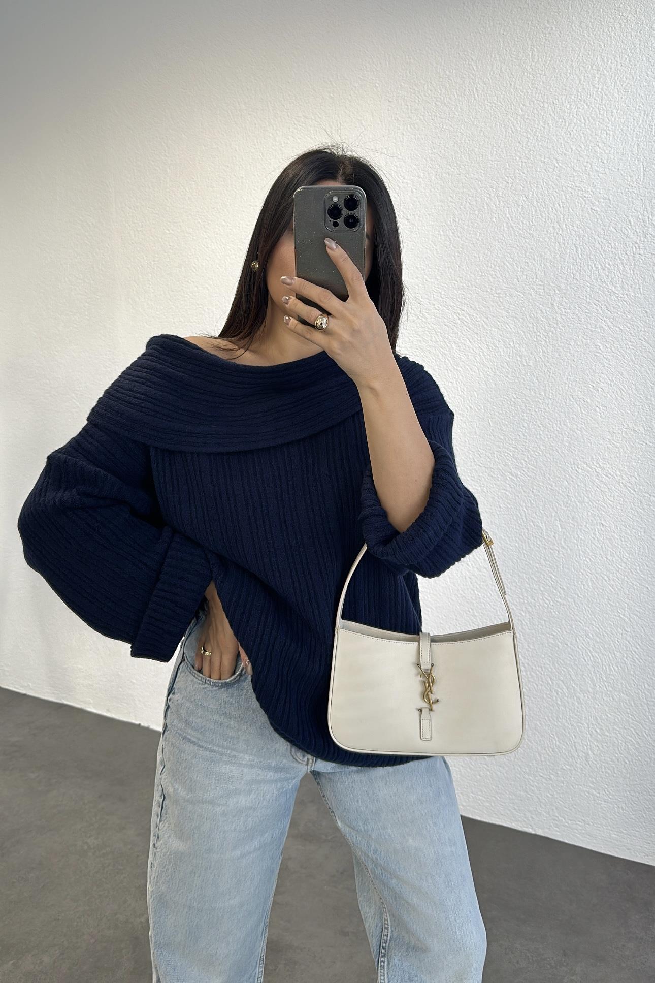 Şal Yaka Tunik Boy Oversize Triko Laci