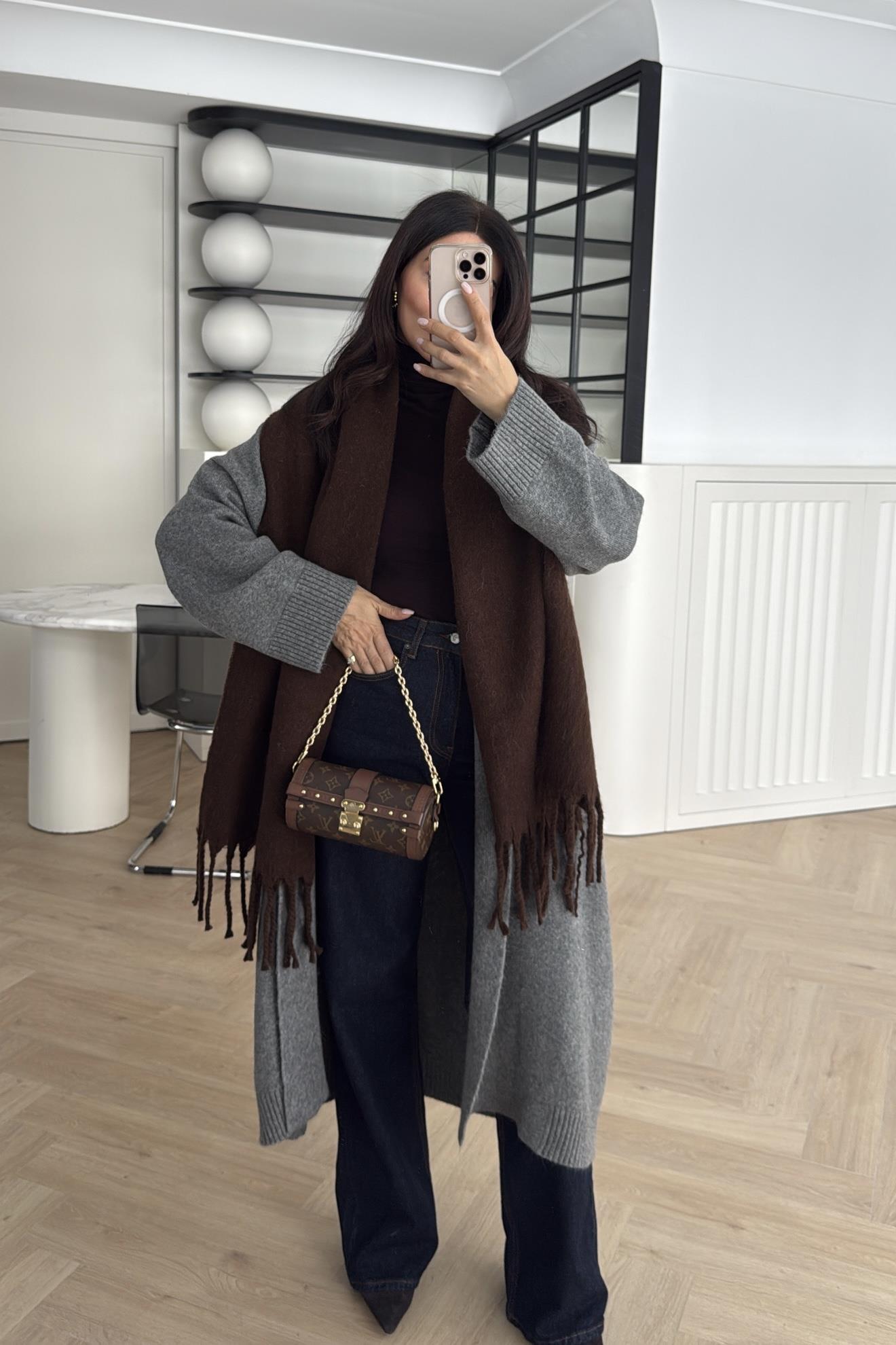 ŞARDONLU PÜSKÜLLÜ UZUN ATKI KAHVE 