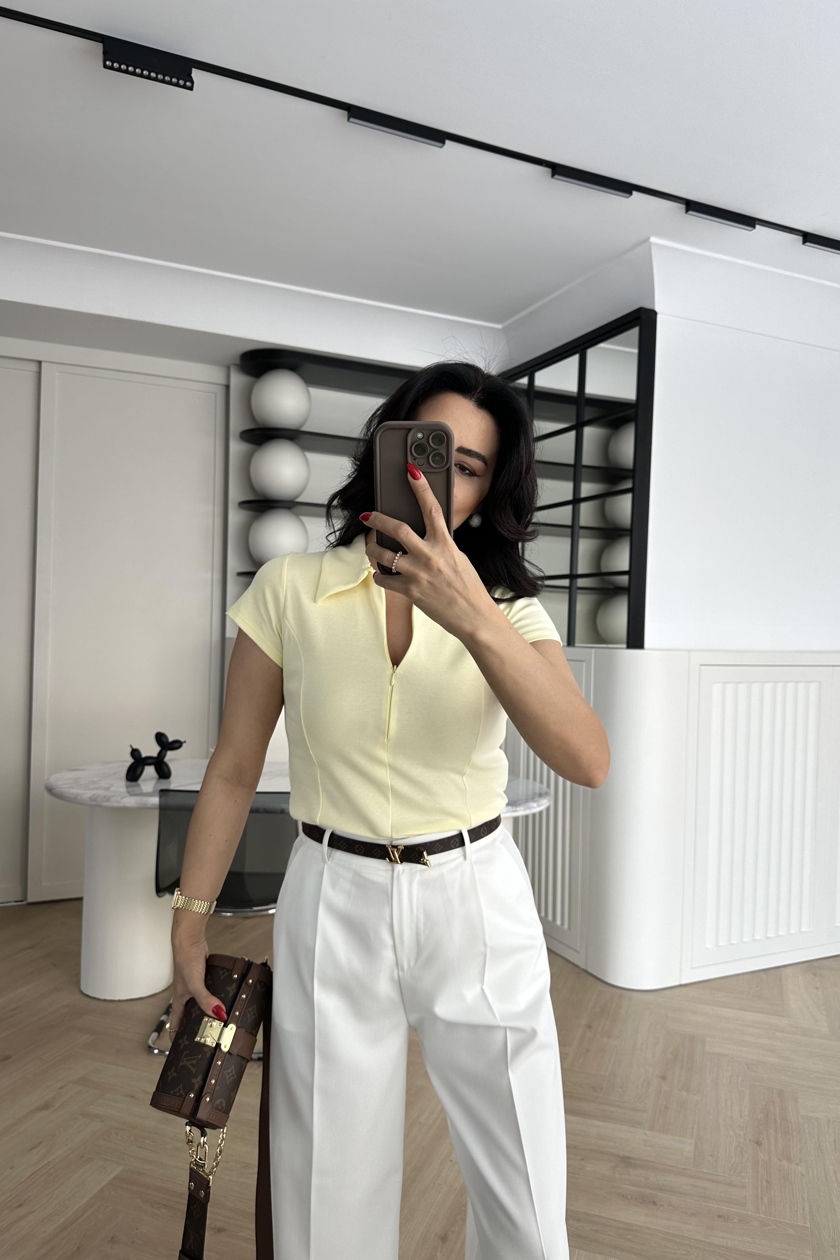 Sarı Renk Fermuarlı Polo Yaka Tişört 