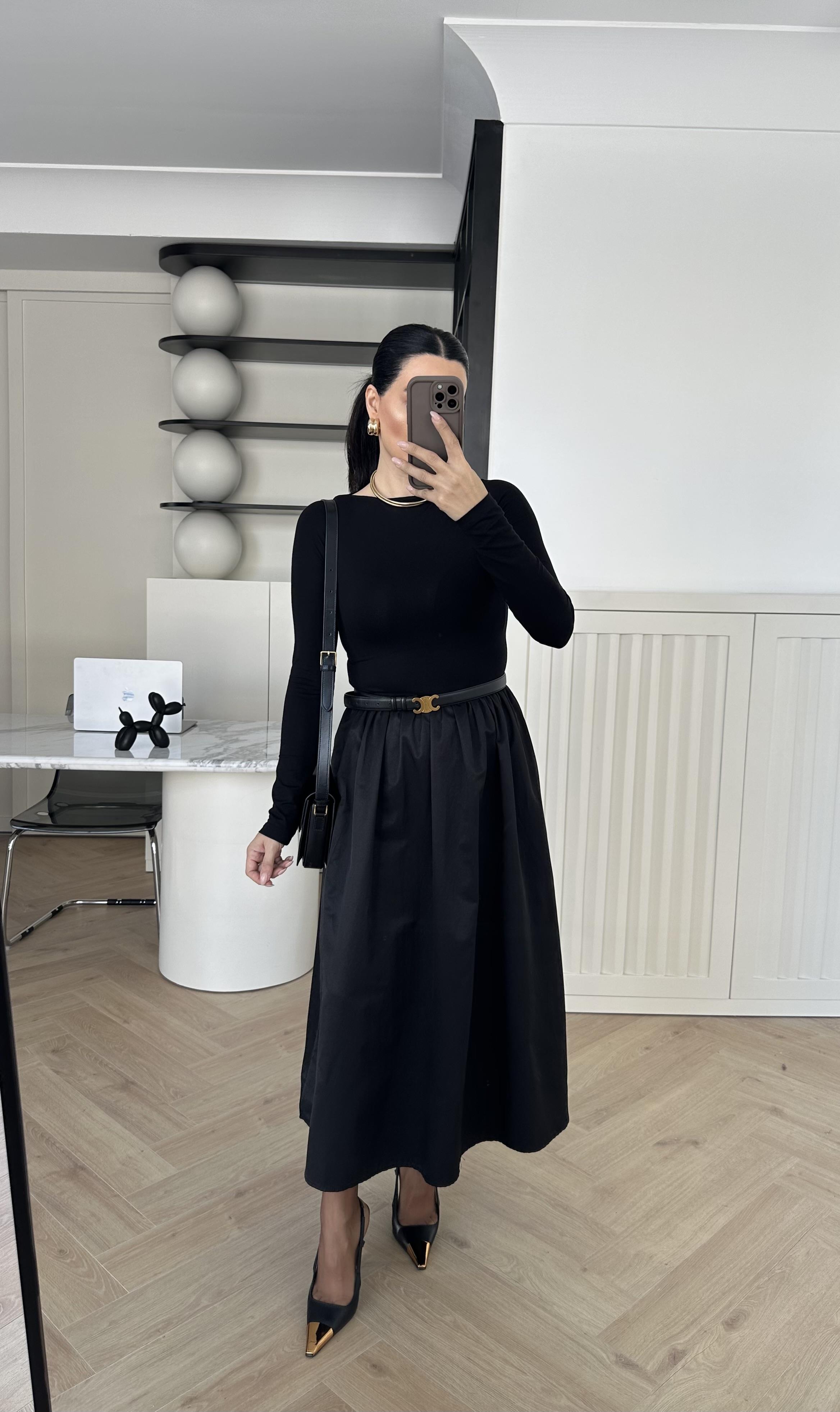Siyah Altı Poplin Maxi Boy Elbise