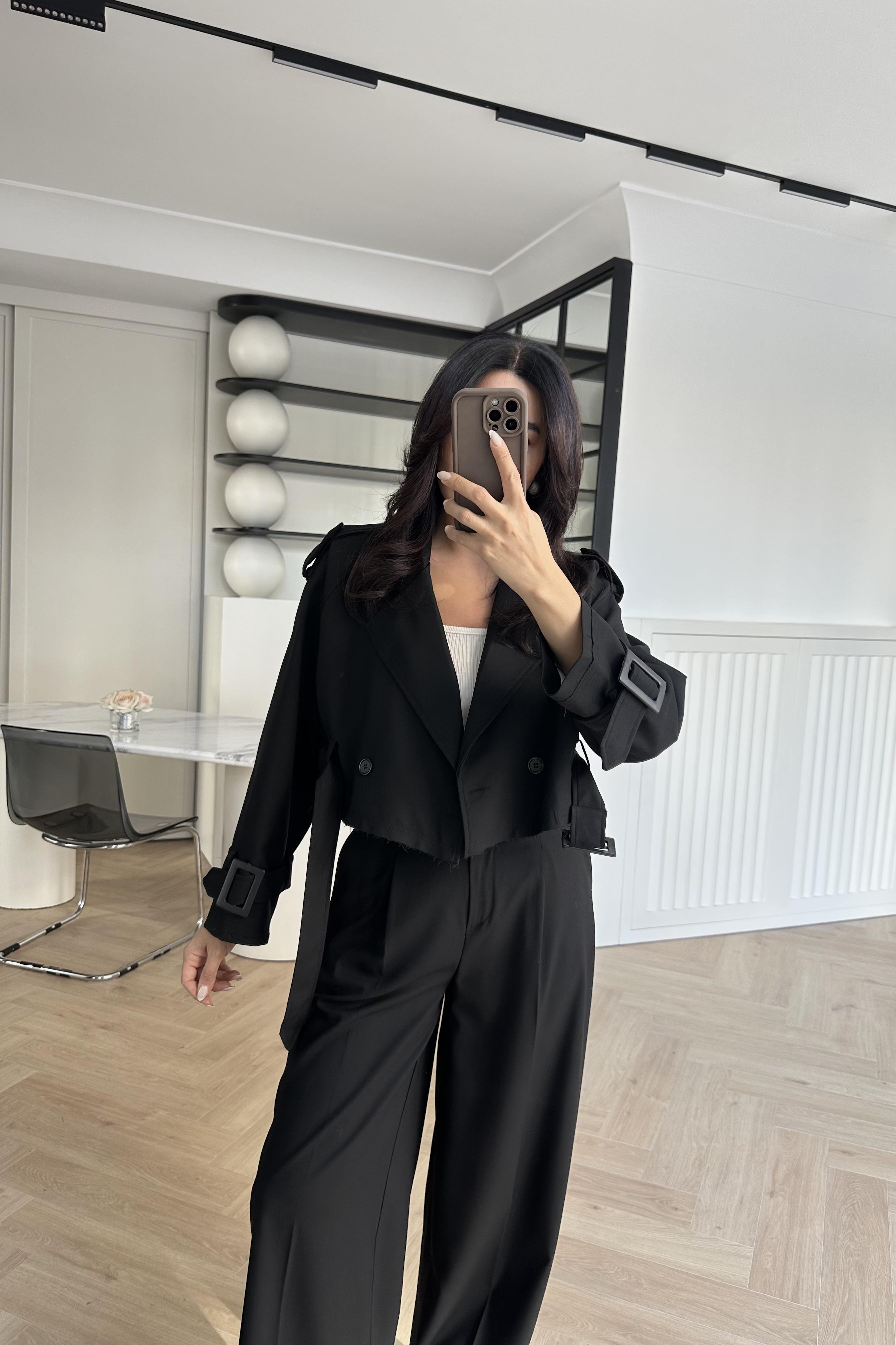 Siyah Astarlı Kısa Premium Trençkot