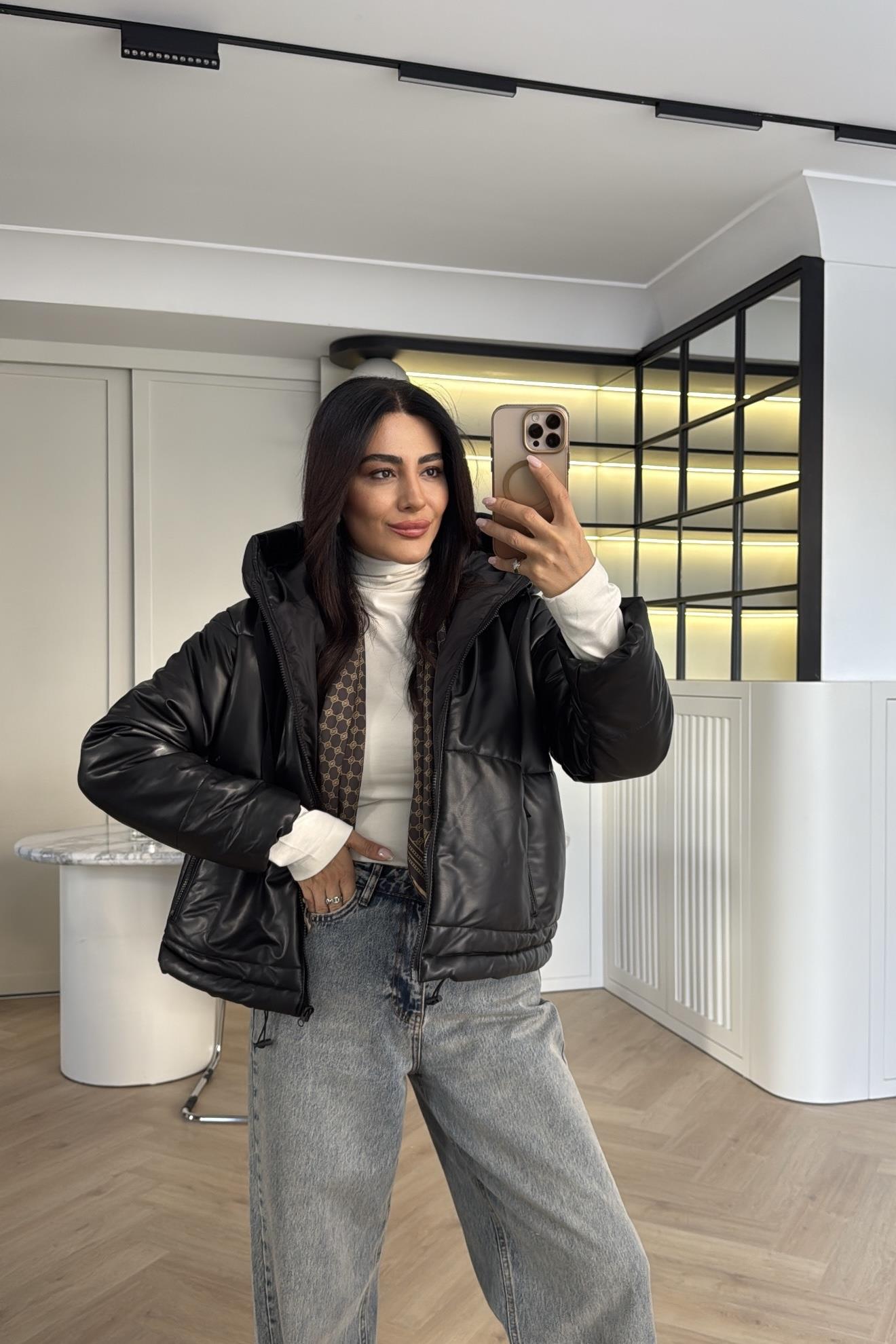 SİYAH ELYAF DOLGULU DERİ MONT