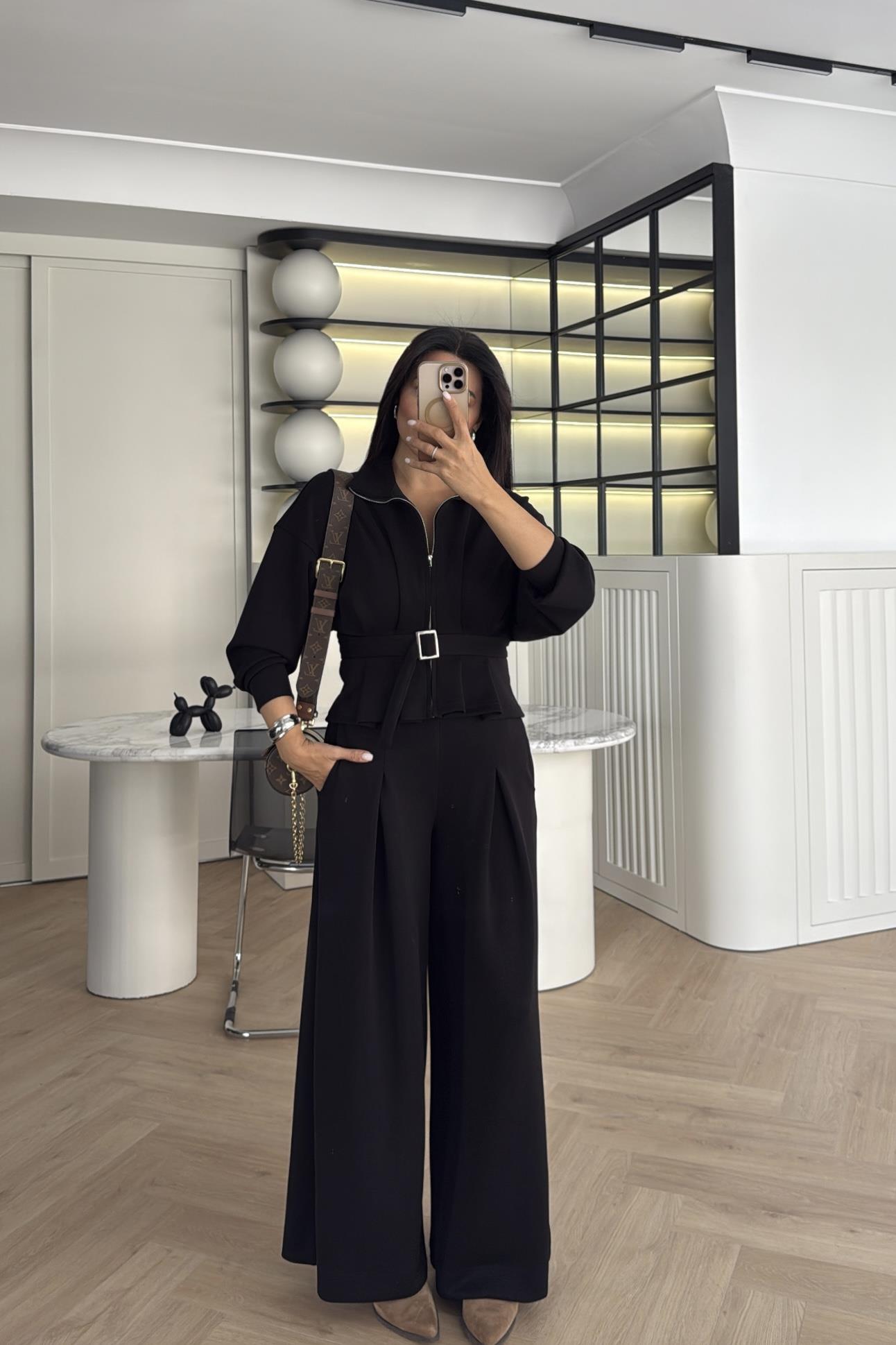 SİYAH KEMER DETAYLI MODAL PANTOLON SWEAT TAKIM