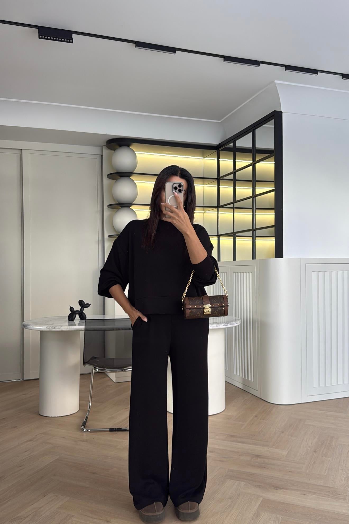 SİYAH MODAL KUMAŞ SWEATSHIRT PANTOLON TAKIM