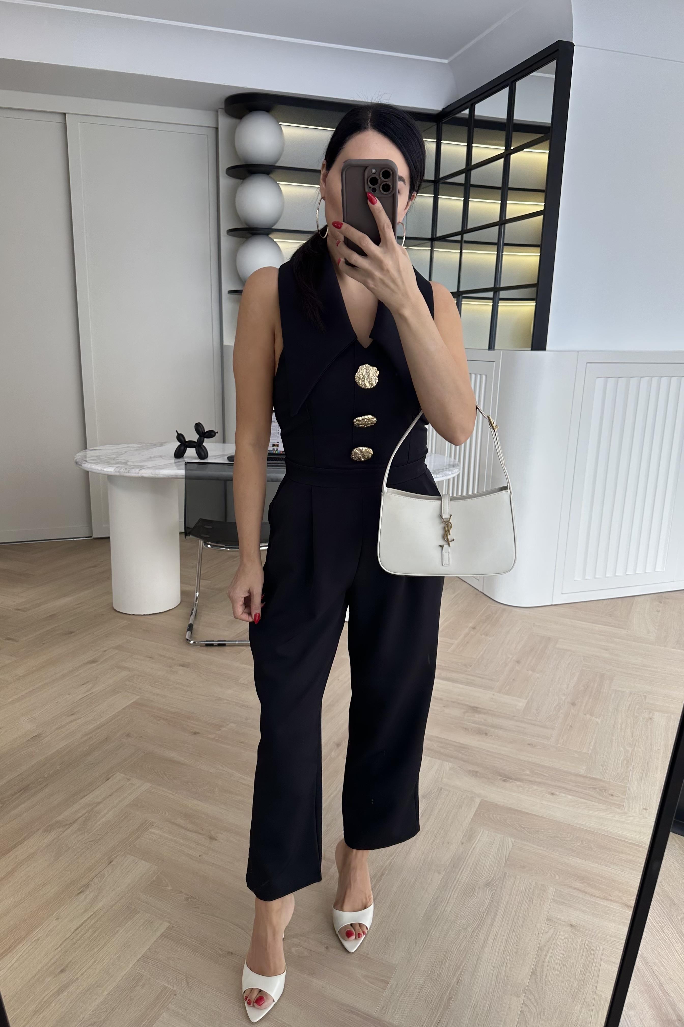 Siyah Renk Gold Düğmeli Tasarım Tulum 