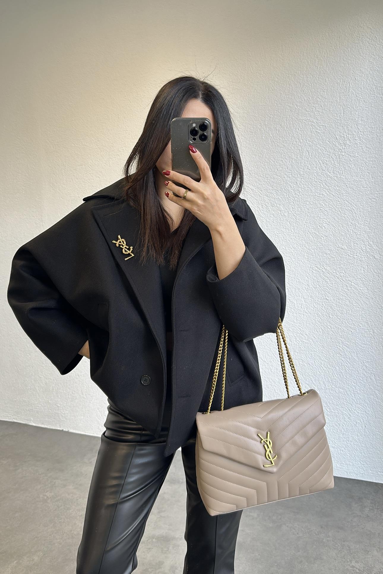 Siyah Renk Oversize Astarlı Kaşe Kaban 