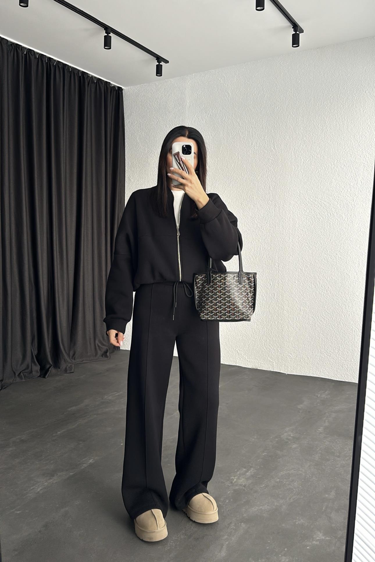 Siyah Renk Şardonlu Zr Model Eşofman Takımı