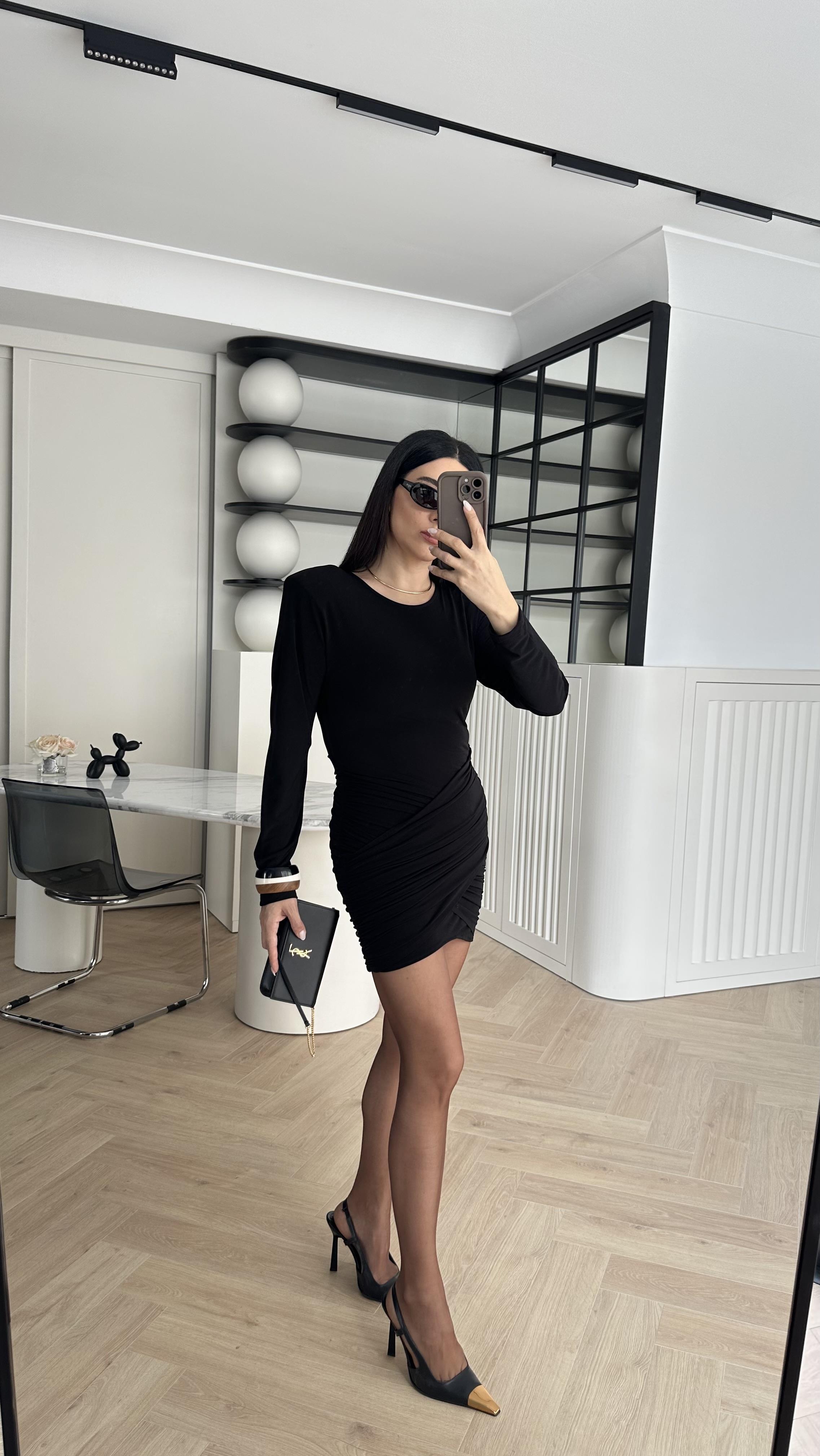 Siyah Vatkalı Marka Muadil Tasarım Elbise