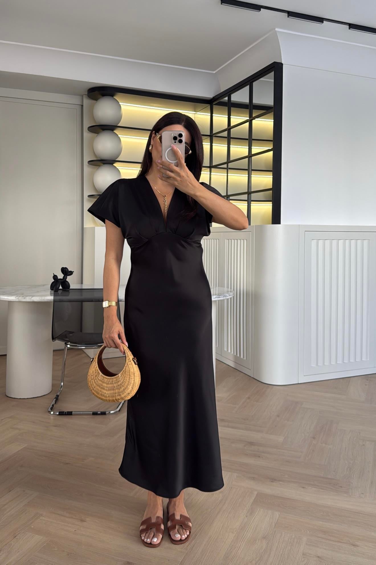 SİYAH ZR MODEL TOK SATEN ELBİSE 