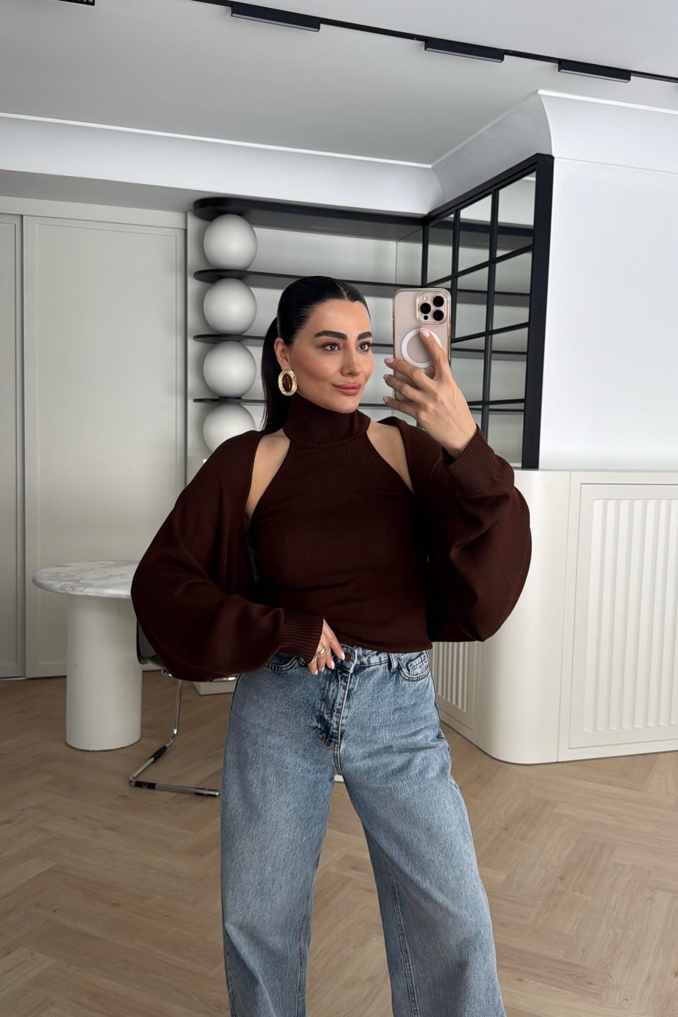 TRİKO BOLERO TAKIM KAHVE 