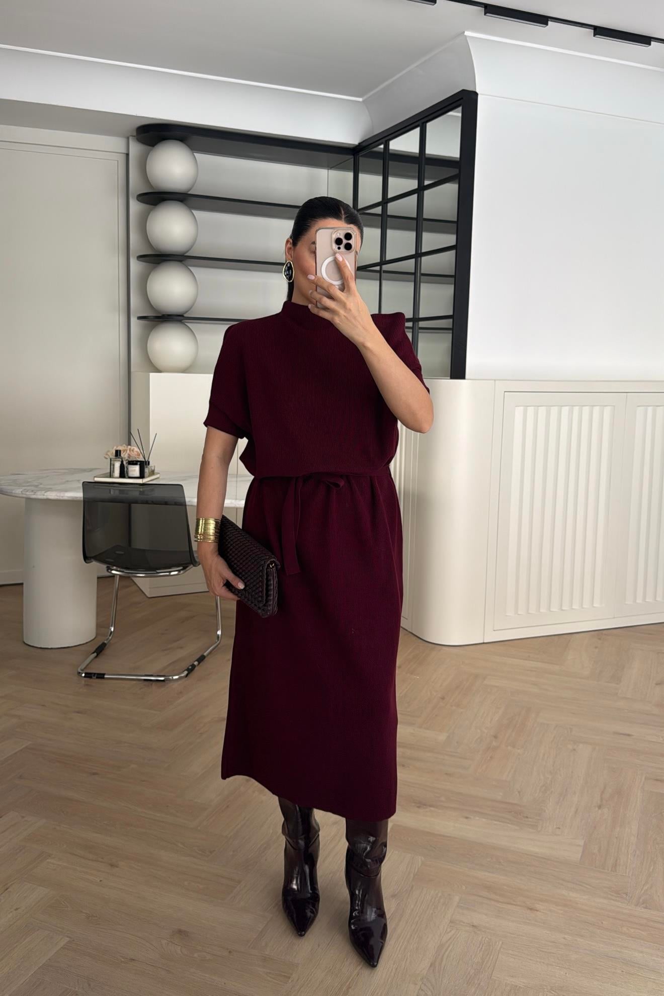 TRİKO ELBİSE BORDO 