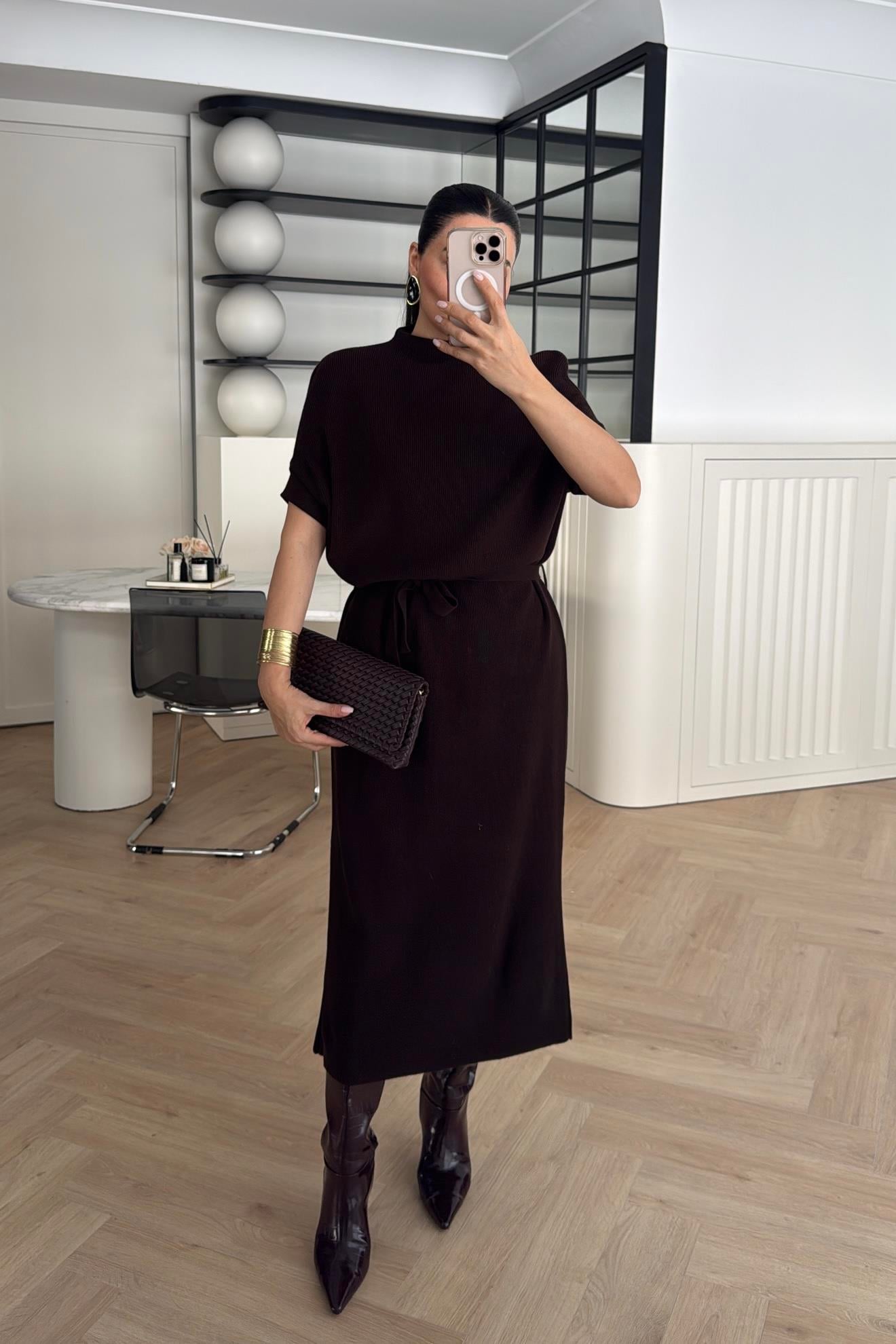 TRİKO ELBİSE KAHVE 