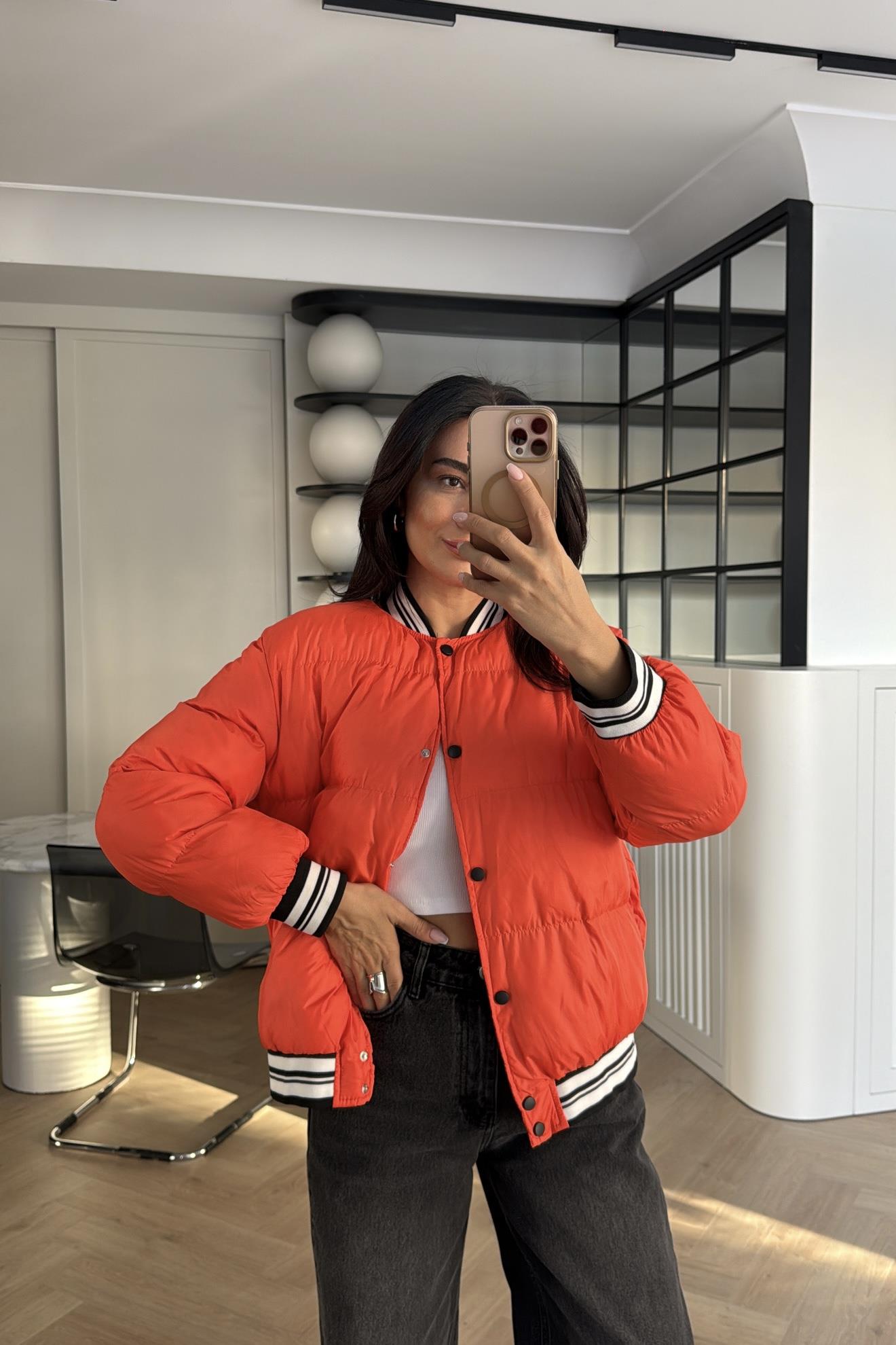 TURUNCU ELYAF DOLGULU BOMBER MONT